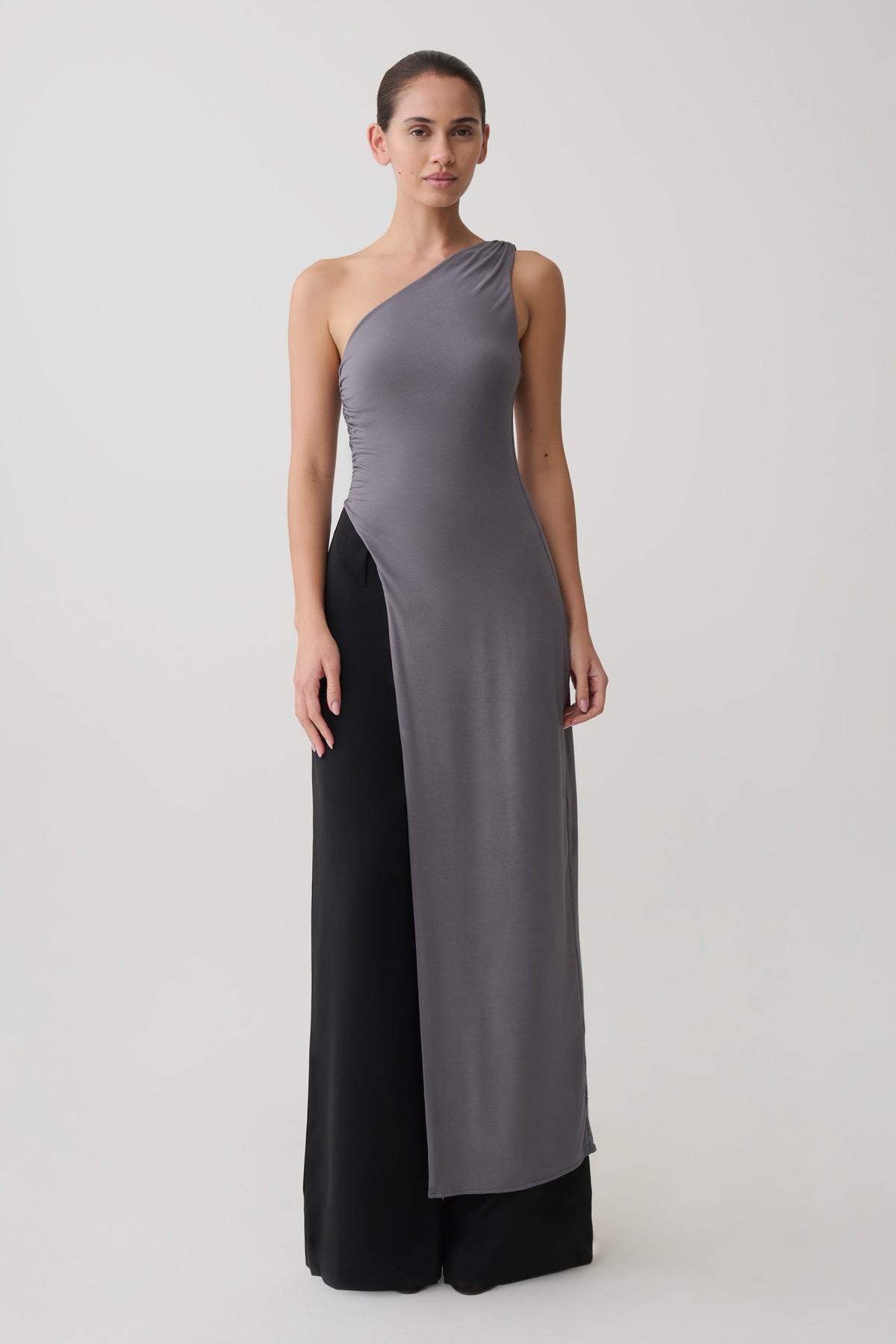 Coriona Long Line Top With Front Cut Out - Grey #5