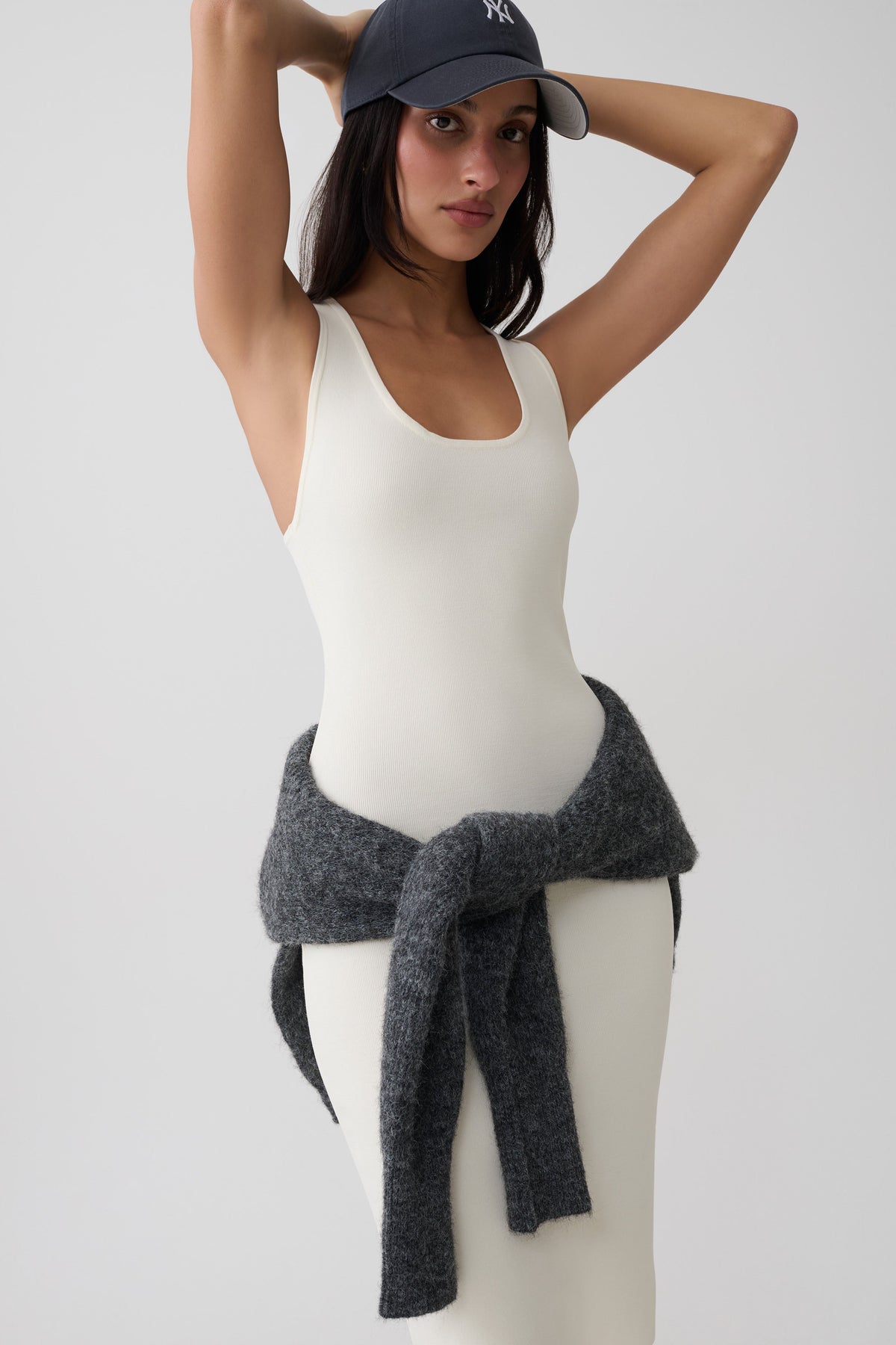 Leah Racer Back Knee Length Knit Dress - Ivory