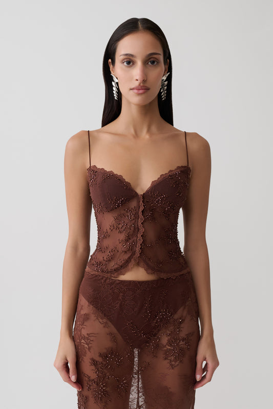 Marcelle Sweetheart Lace Top - Dark Chocolate