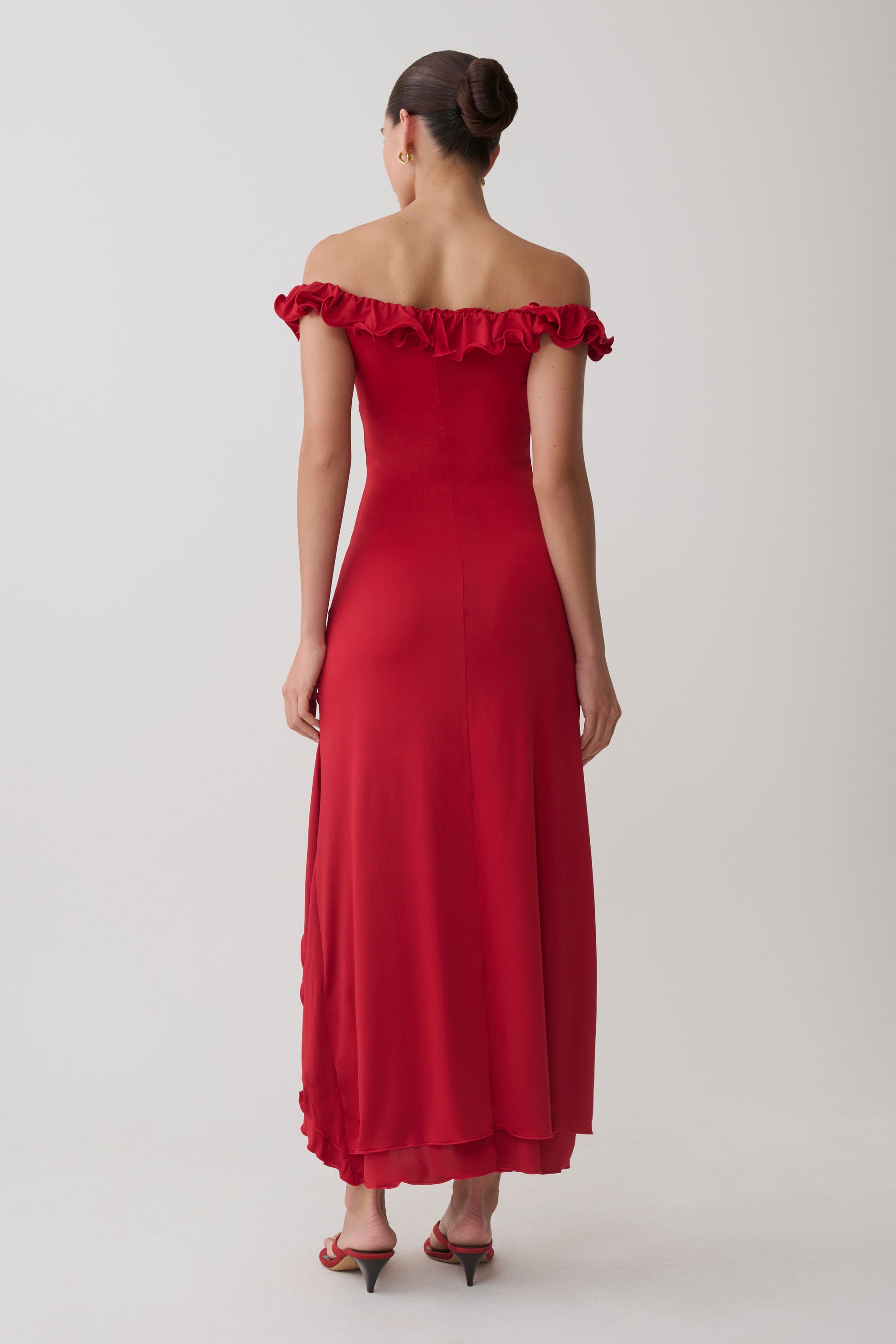 Allegra Off Shoulder Ruffle Midi Dress - Ruby #2