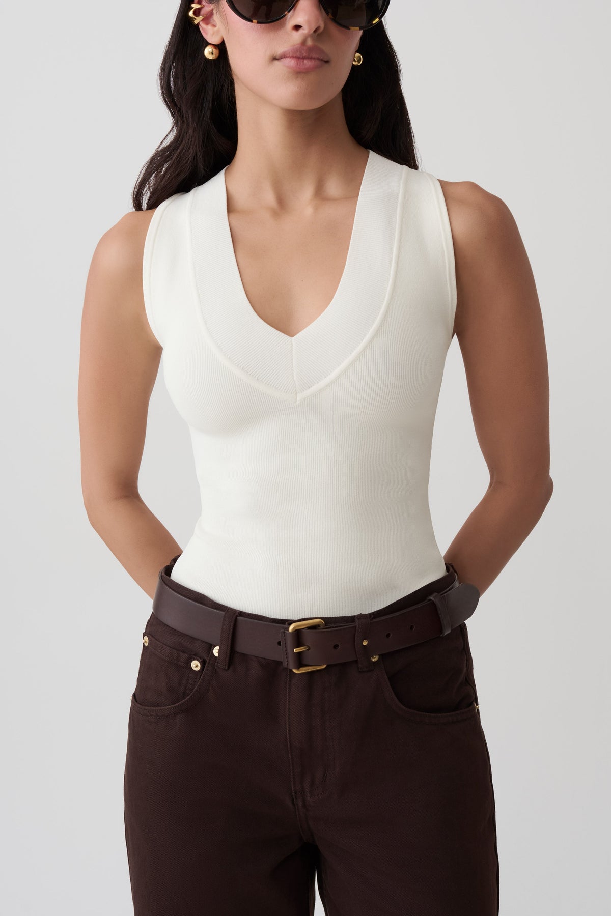 Claudina V-Neck Knit Tank - Ivory #6