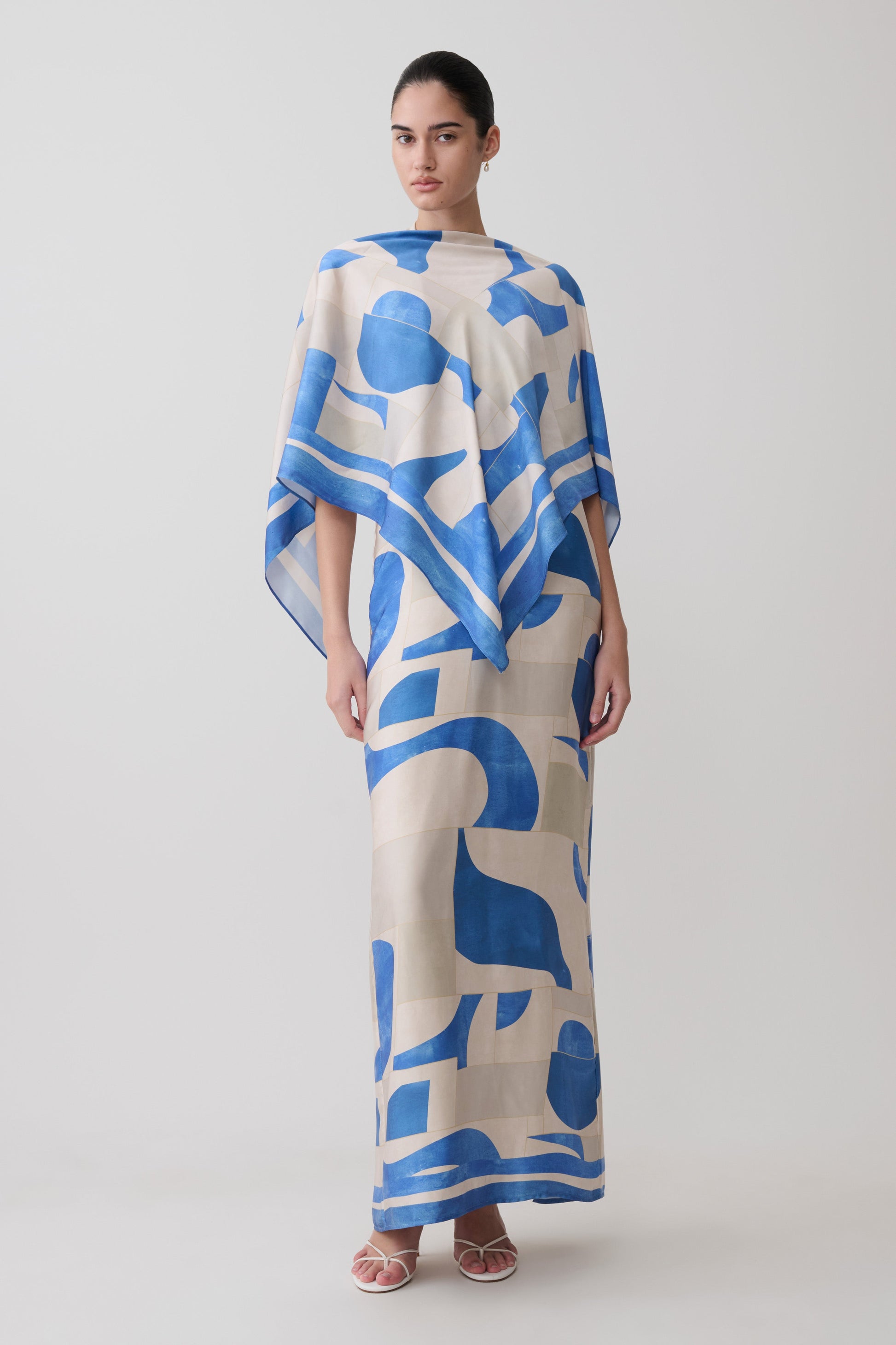 Gianna Satin Halter Maxi Dress - Blue Geo Tile Print #7