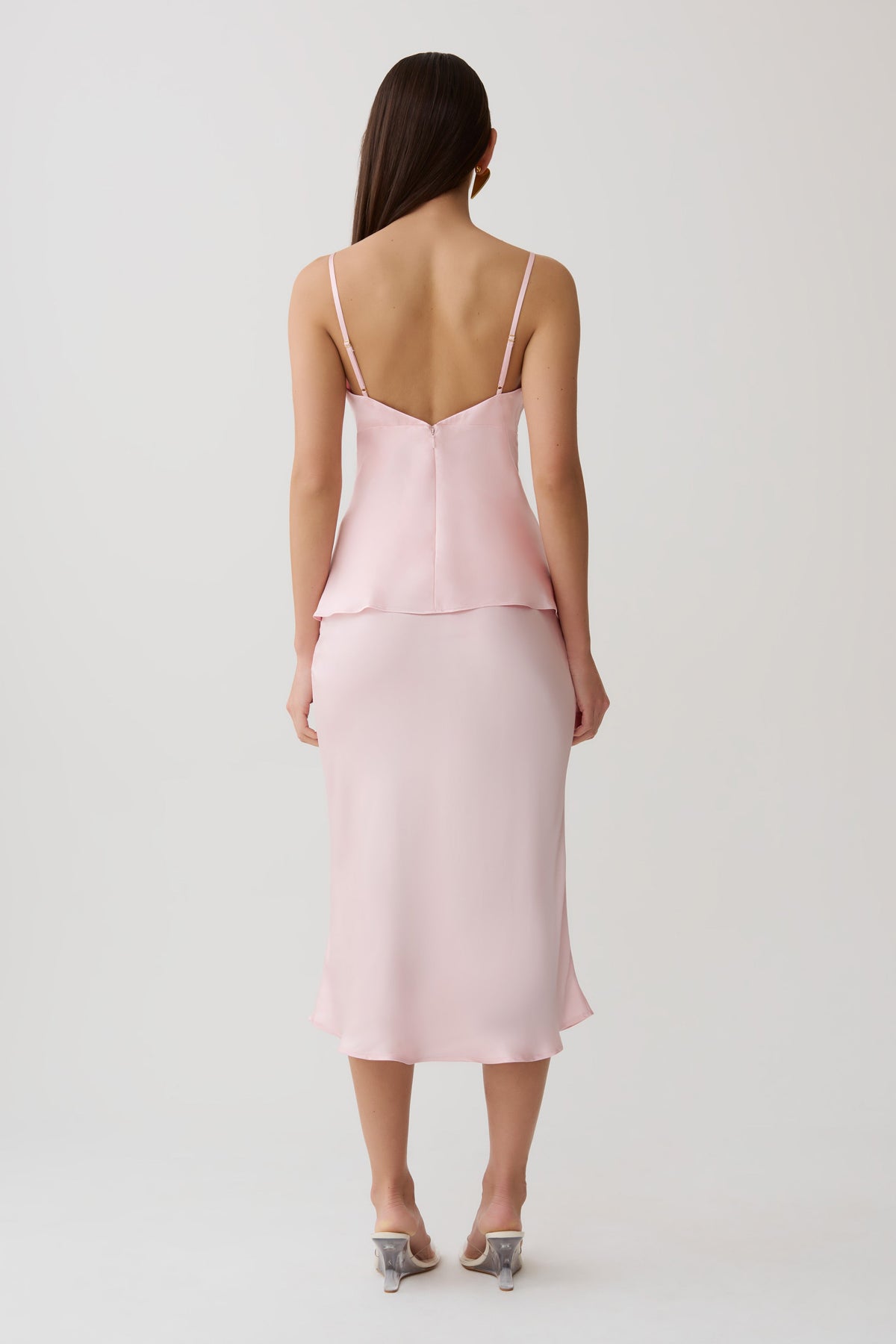 Hattie Satin Midi Skirt - Pale Pink #2