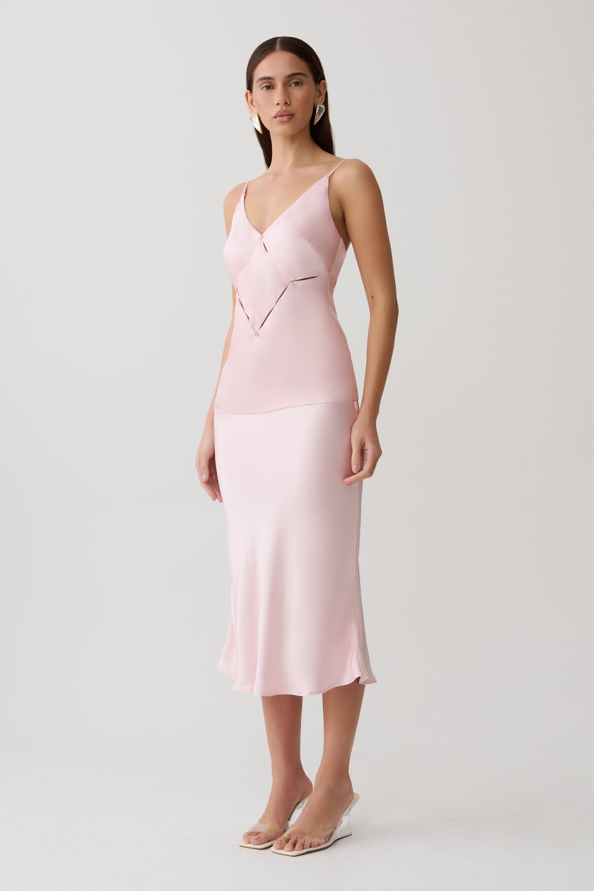 Hattie Satin Midi Skirt - Pale Pink