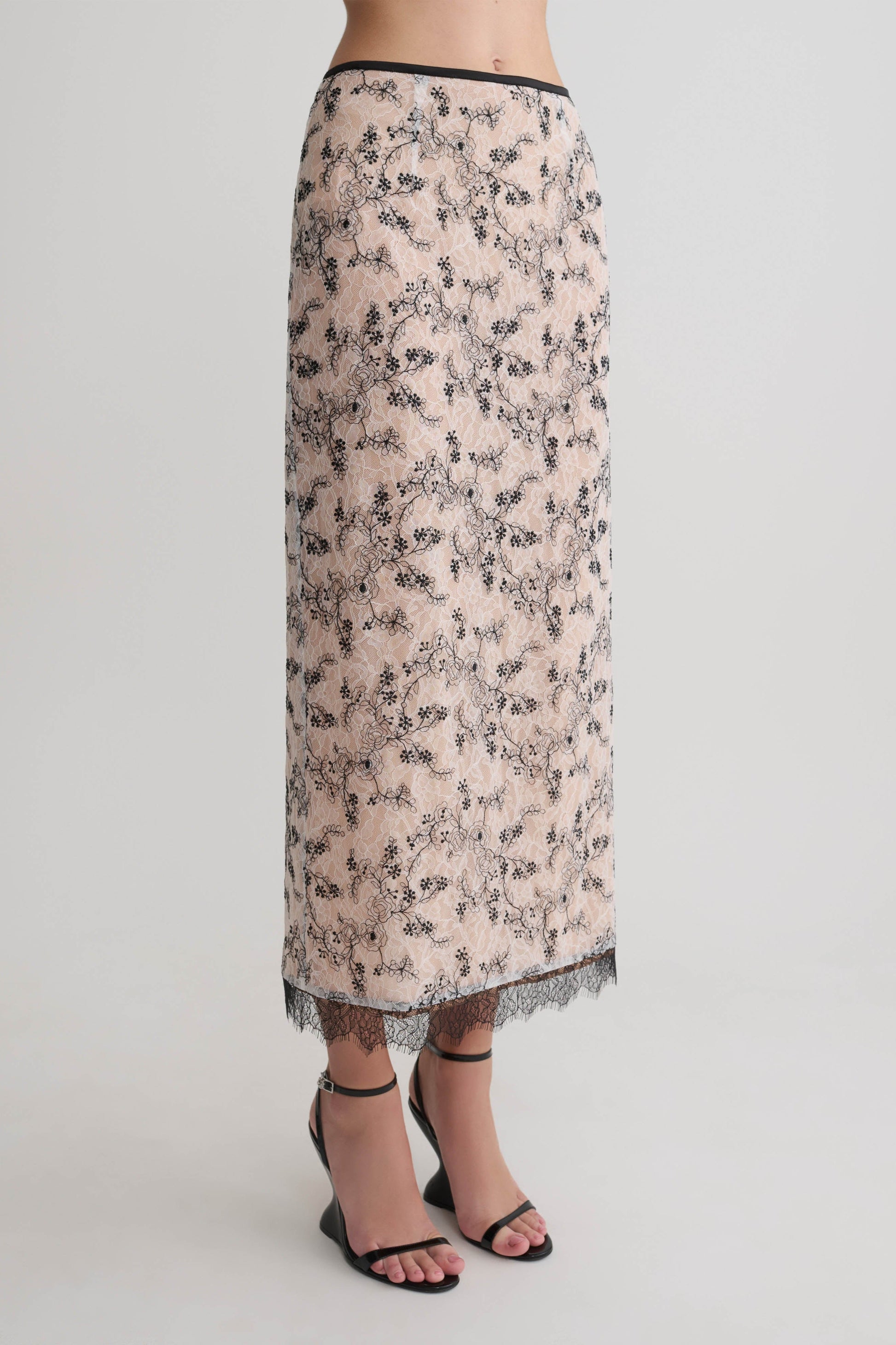 Kimberly Lace Pencil Midi Skirt - Nude Lace #6
