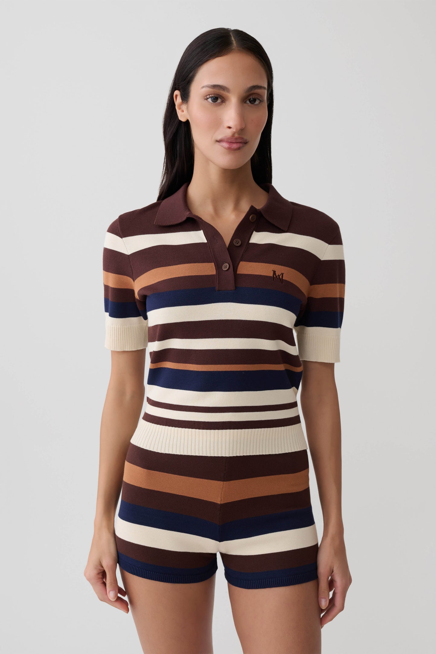 Philly Stripe Knit Button Up Top - Navy/Neutral