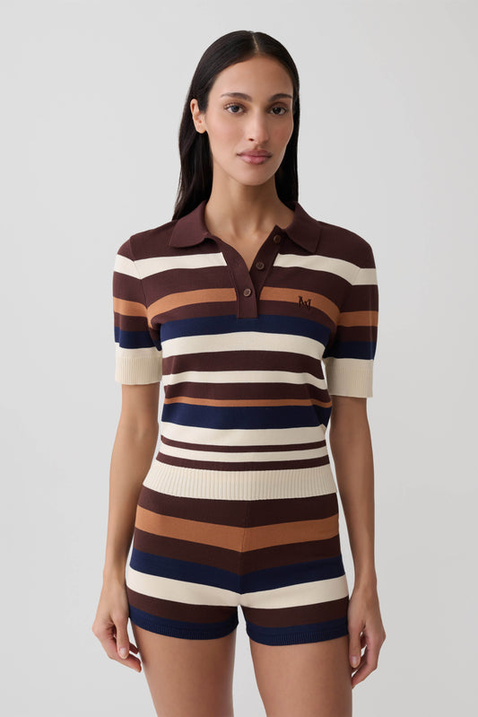 Philly Stripe Knit Button Up Top - Navy/Neutral