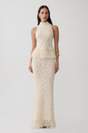 Giovanni Fringe Knit Maxi Skirt - Cream