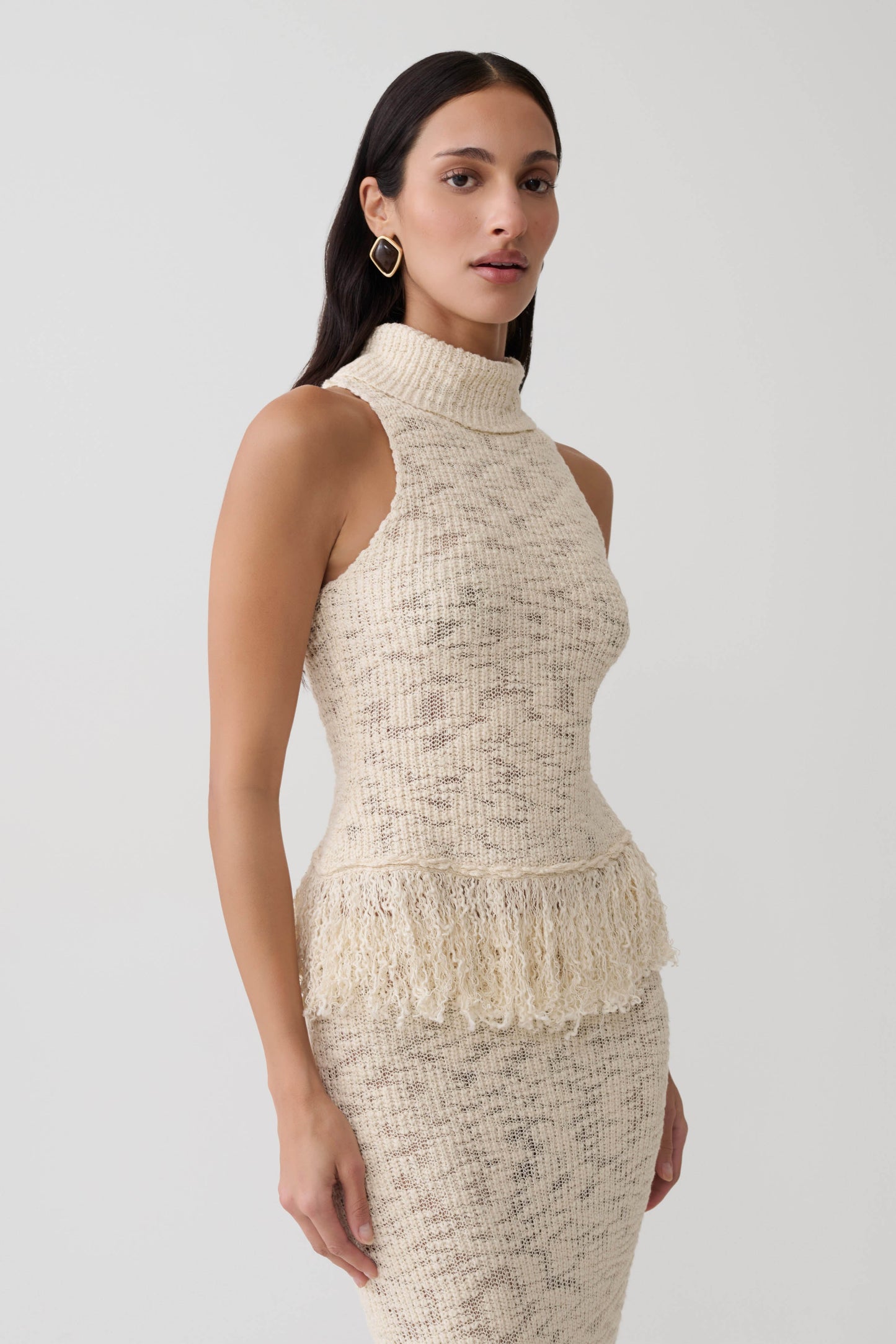 Giovanni Fringe Knit Top - Cream