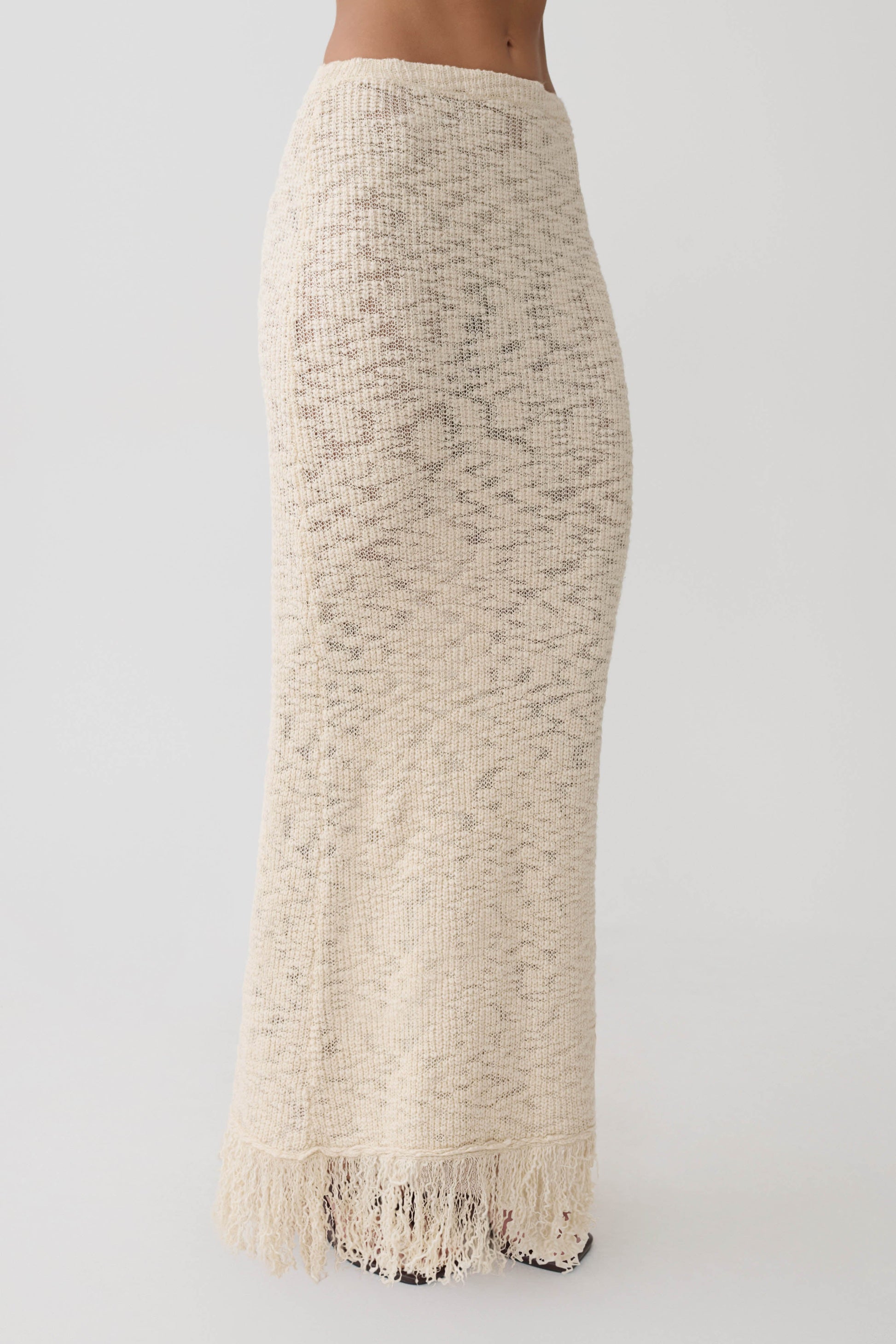 Giovanni Fringe Knit Midi Skirt - Cream #6