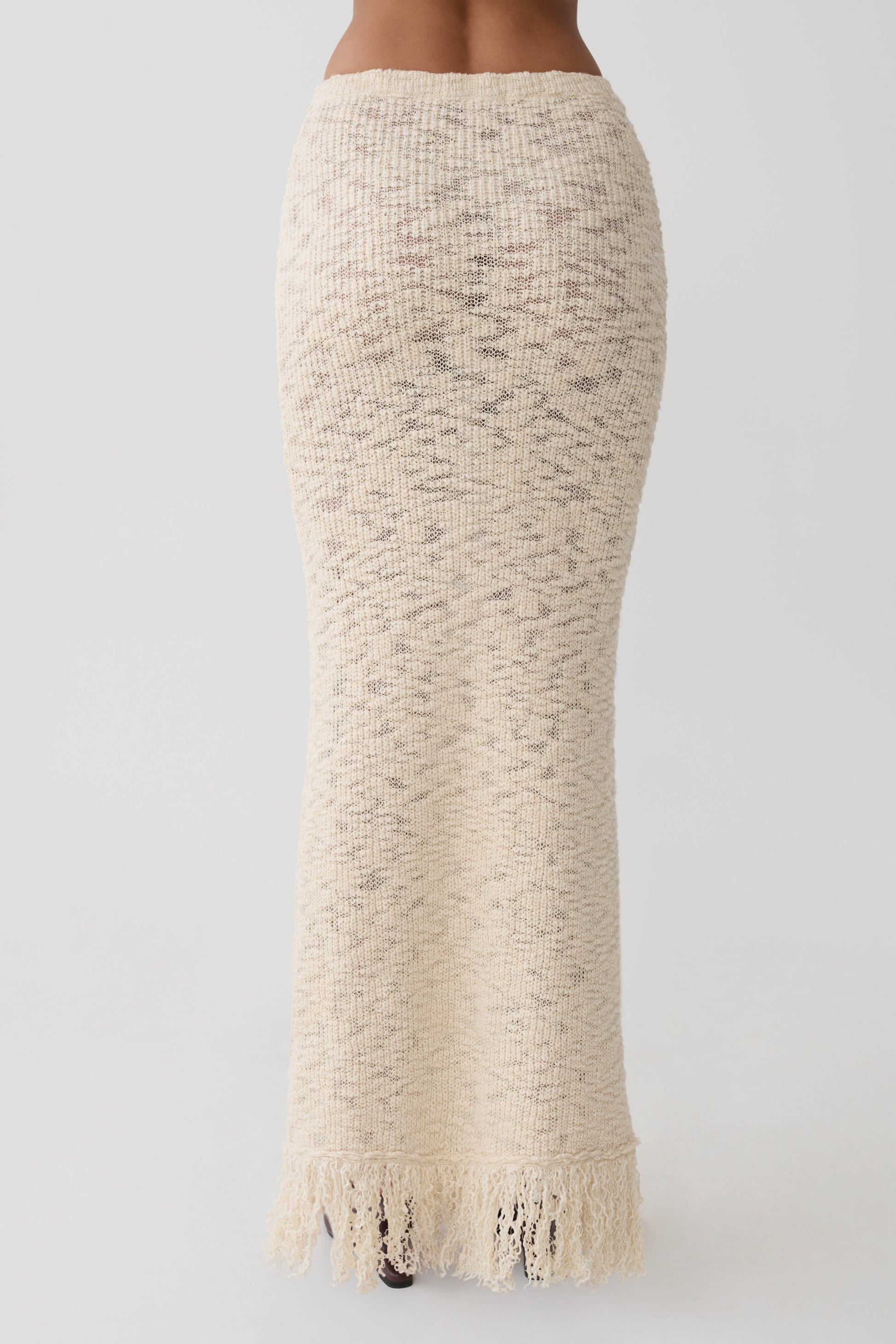 Giovanni Fringe Knit Midi Skirt - Cream #7