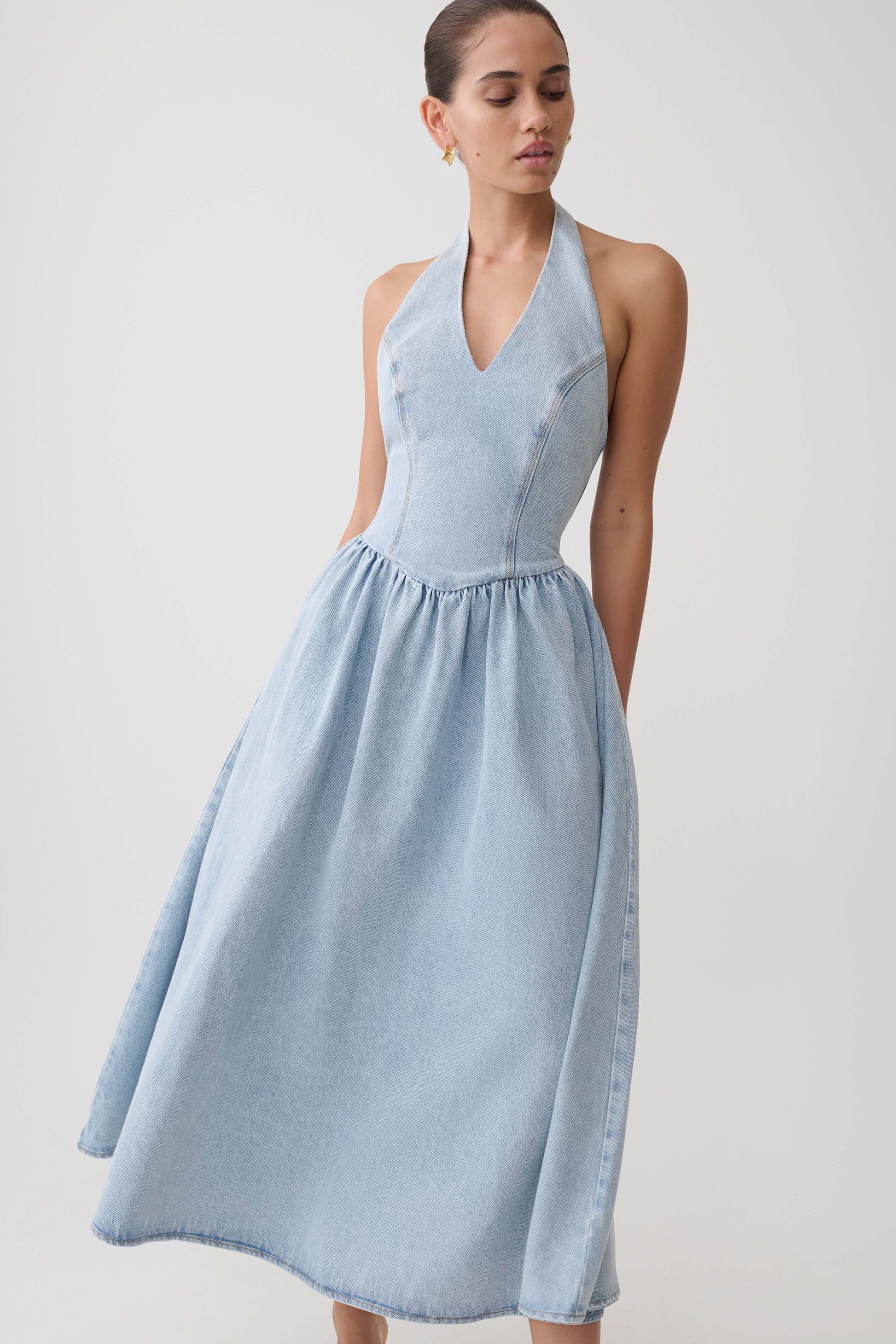 Miller Denim Halter Midi Dress - Classic Blue #3