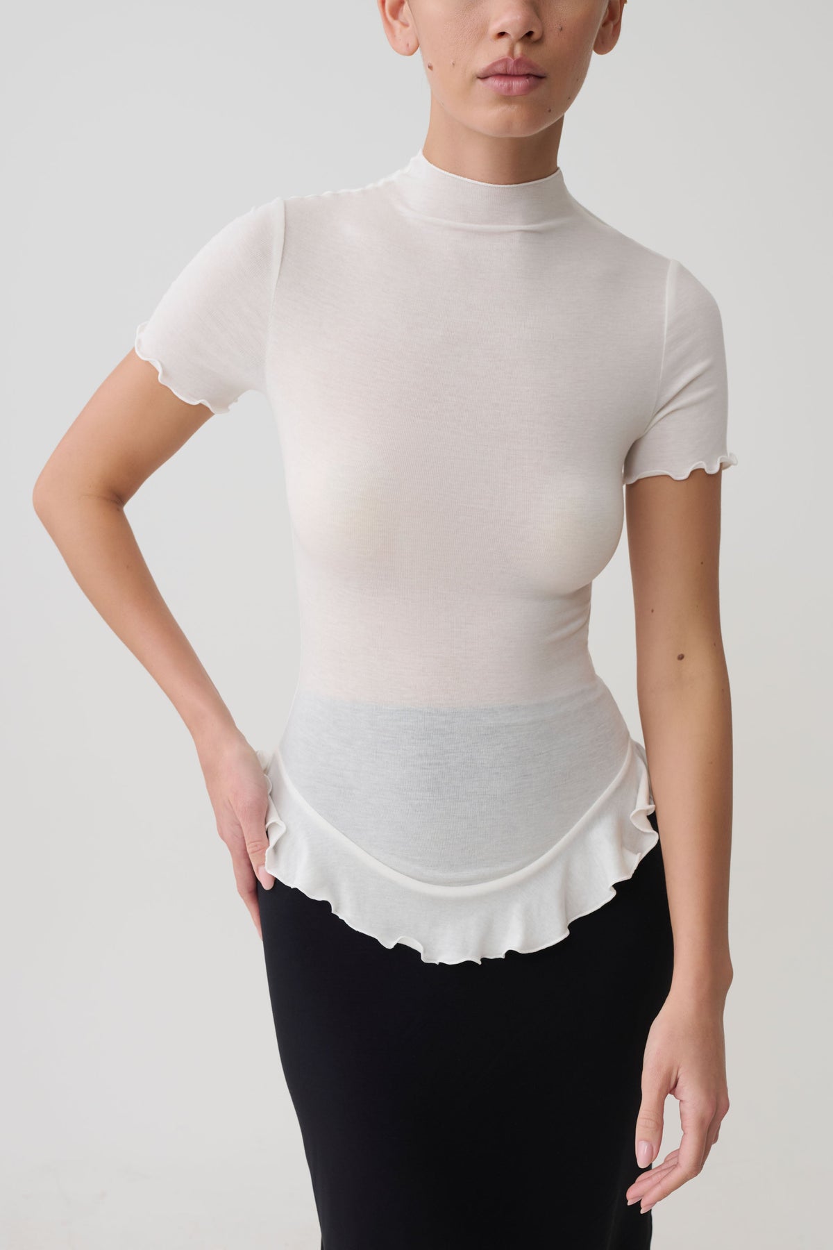 Nira Short Sleeve Ruffle Top - White #3