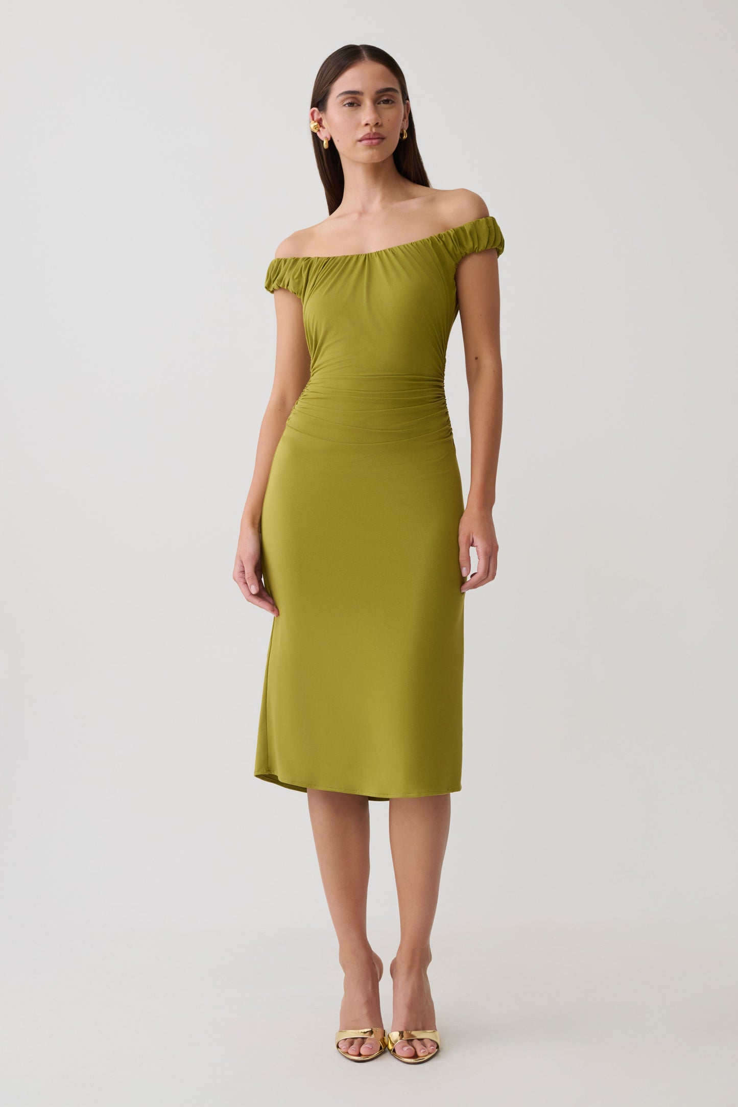 Alize Cupro Knee Length Dress - Martini Olive