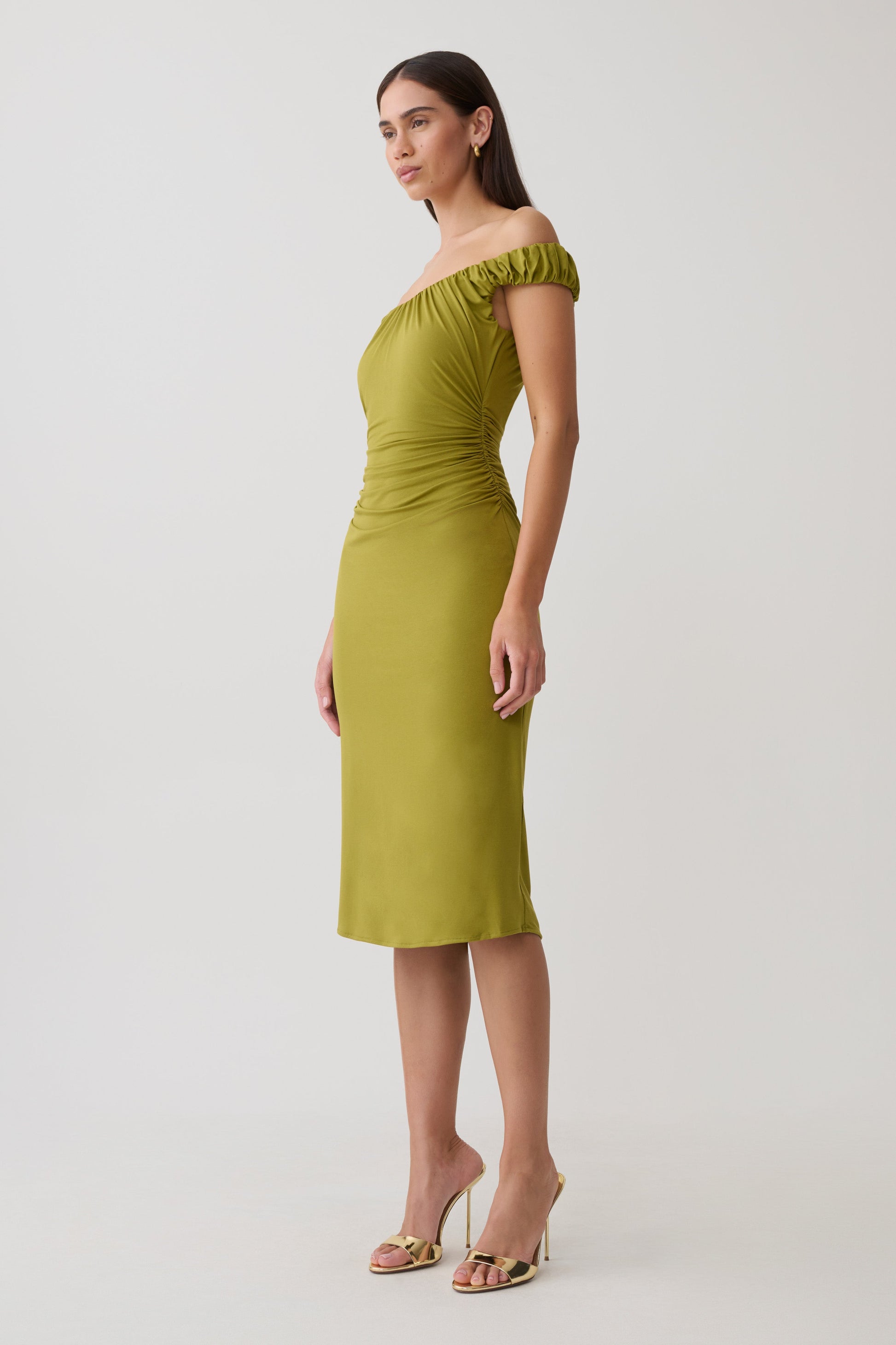 Alize Cupro Knee Length Dress - Martini Olive #3