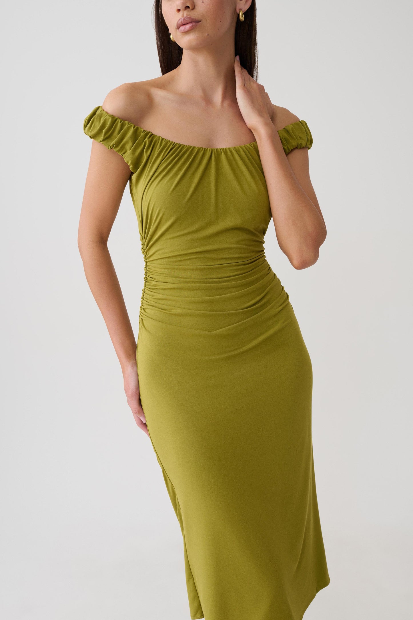 Alize Cupro Knee Length Dress - Martini Olive
