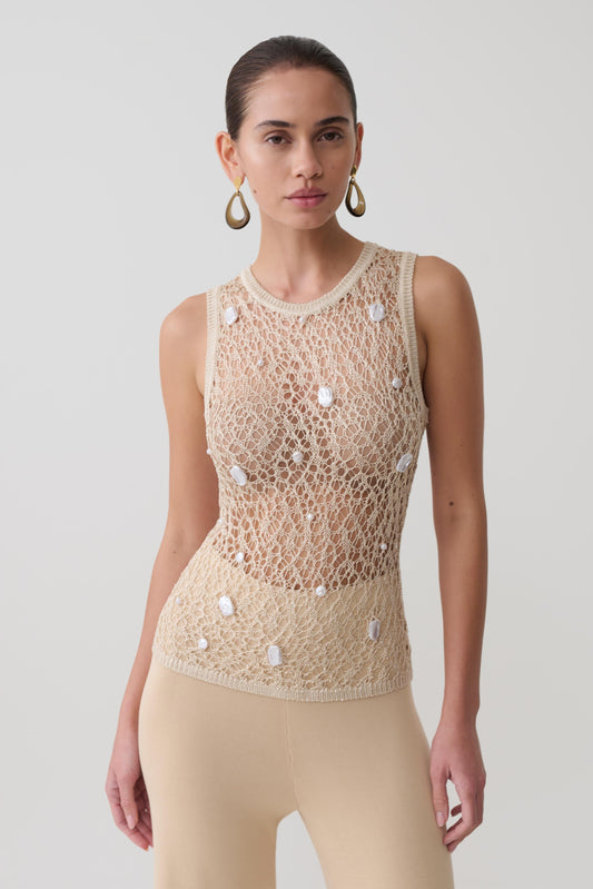 Eloise Pearl Beaded Top - Cream