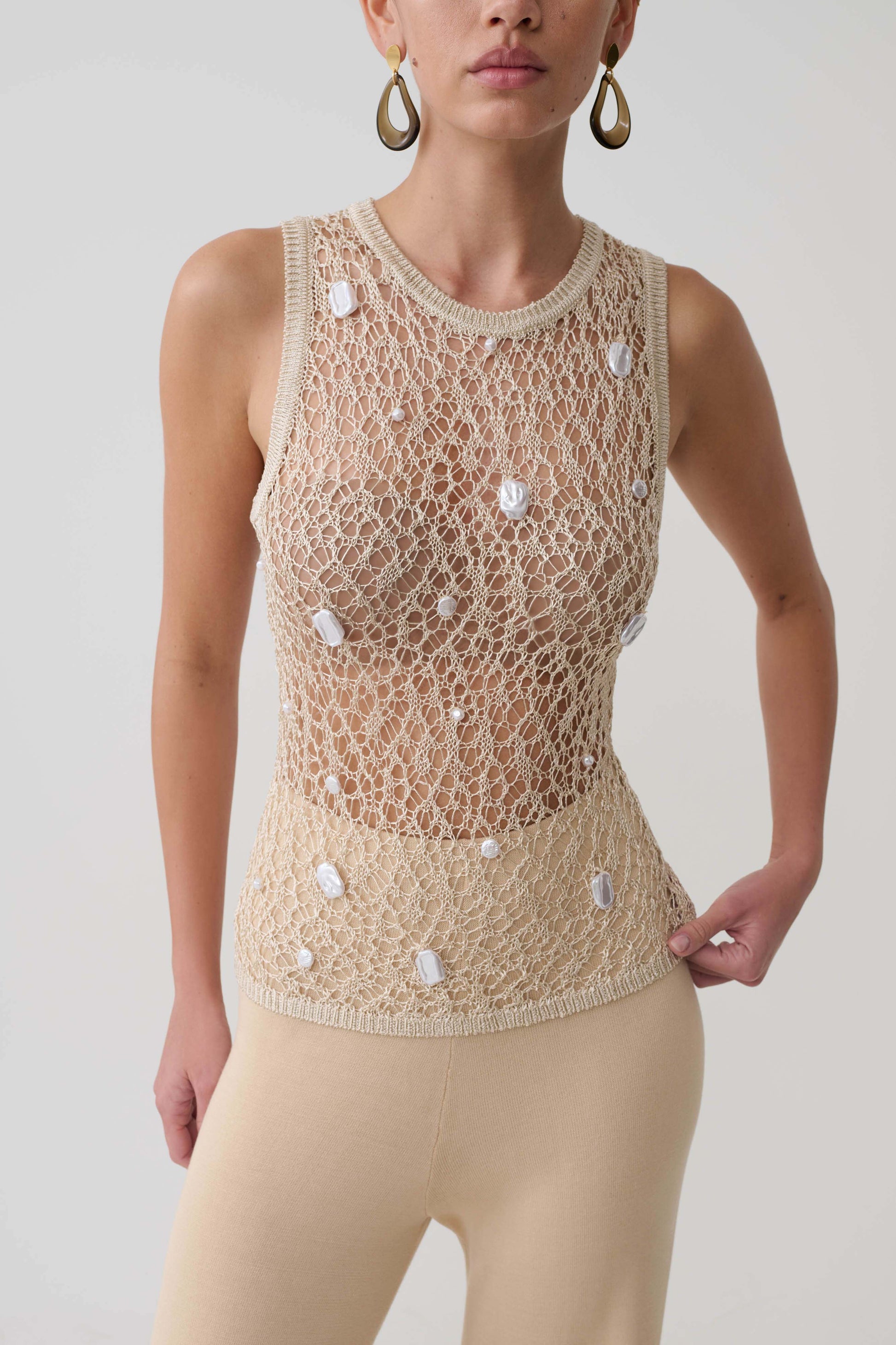 Eloise Pearl Beaded Top - Cream #9