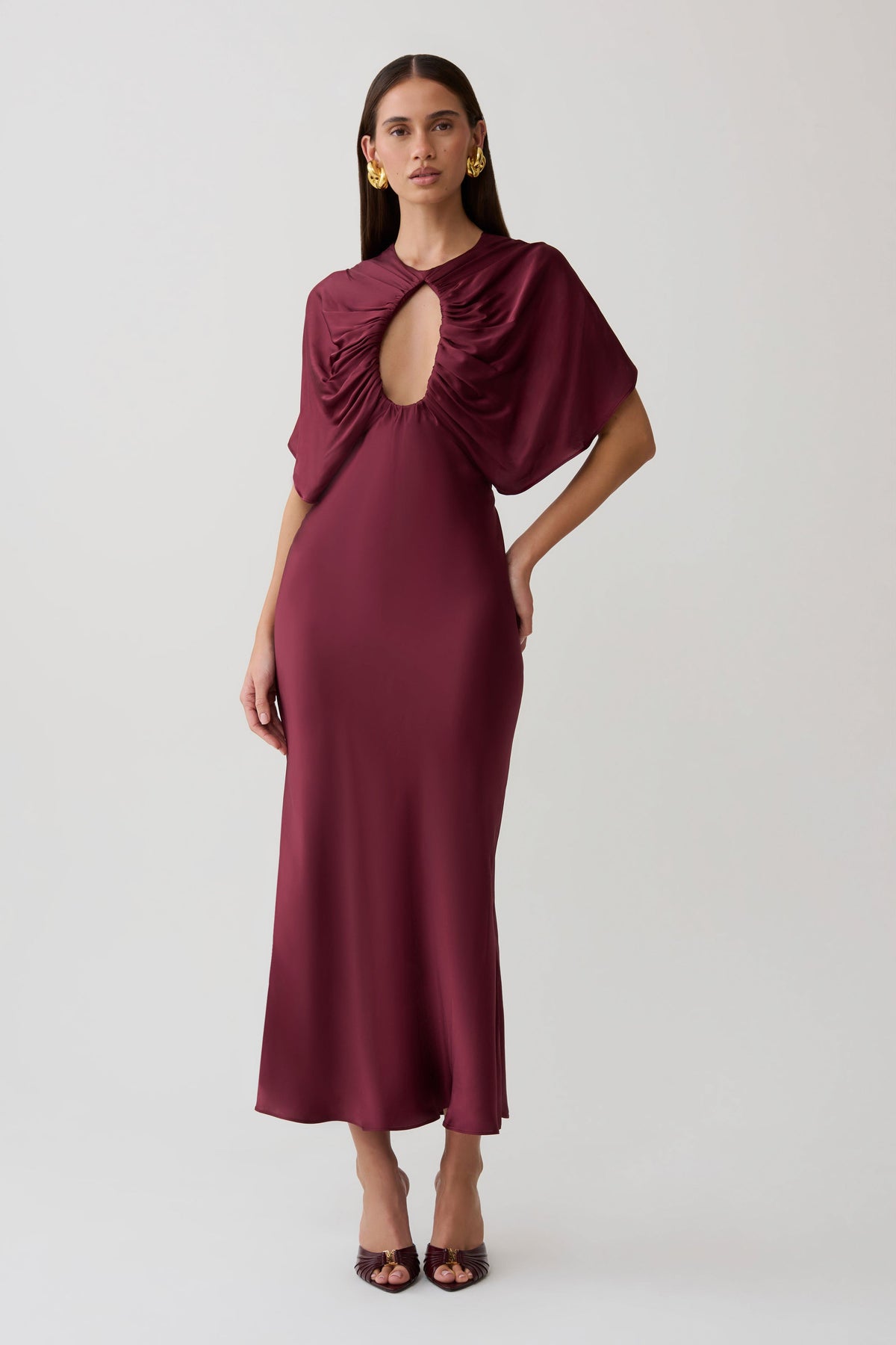 Mona Cut Out Satin Midi Dress - Burgundy #4