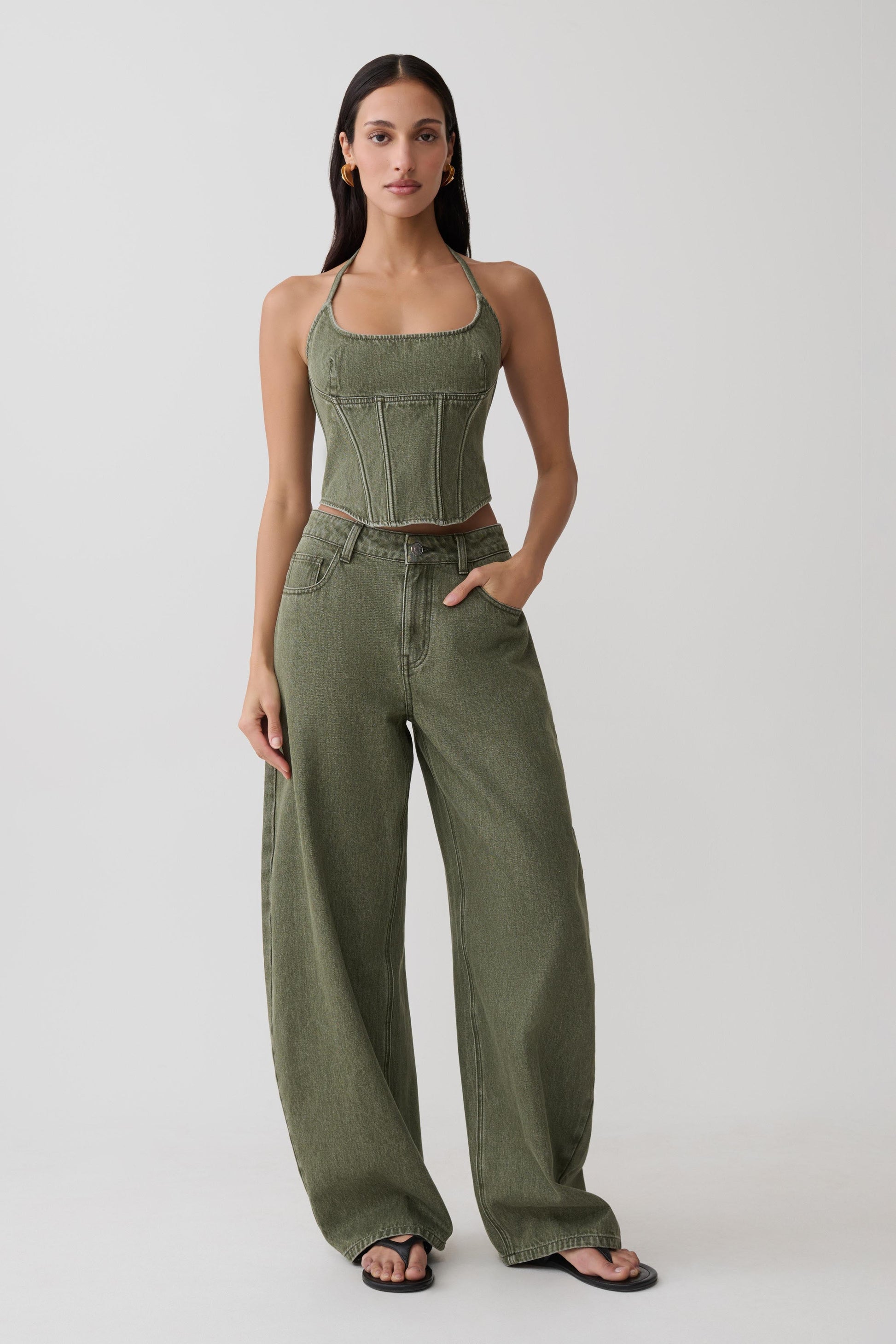 Stephanie Barrel Denim Jeans - Washed Khaki #5