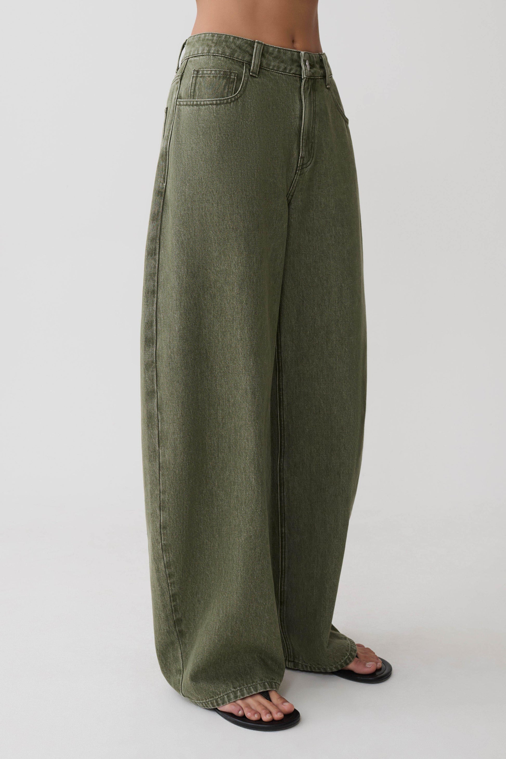 Stephanie Barrel Denim Jeans - Washed Khaki #6
