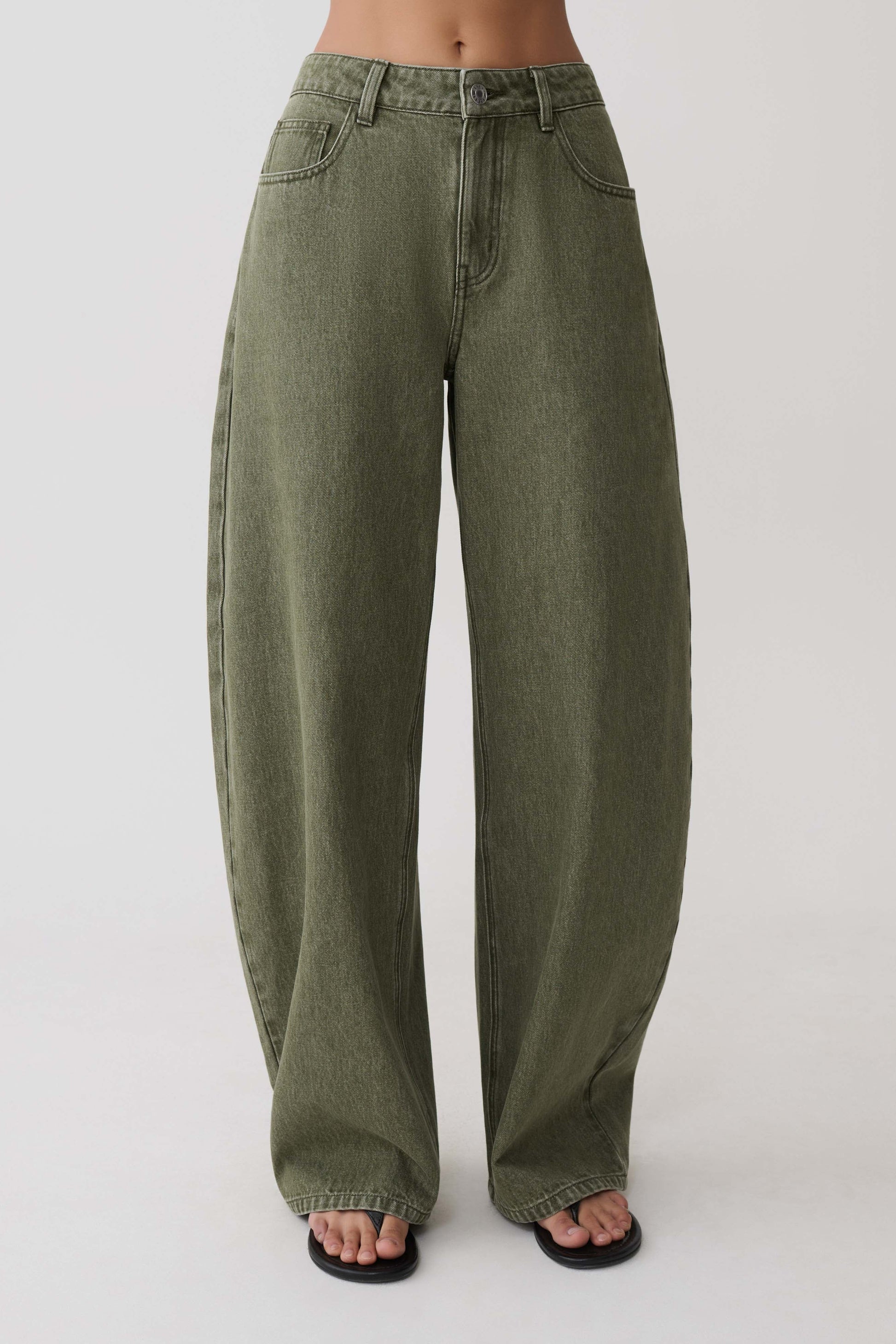 Stephanie Barrel Denim Jeans - Washed Khaki #9