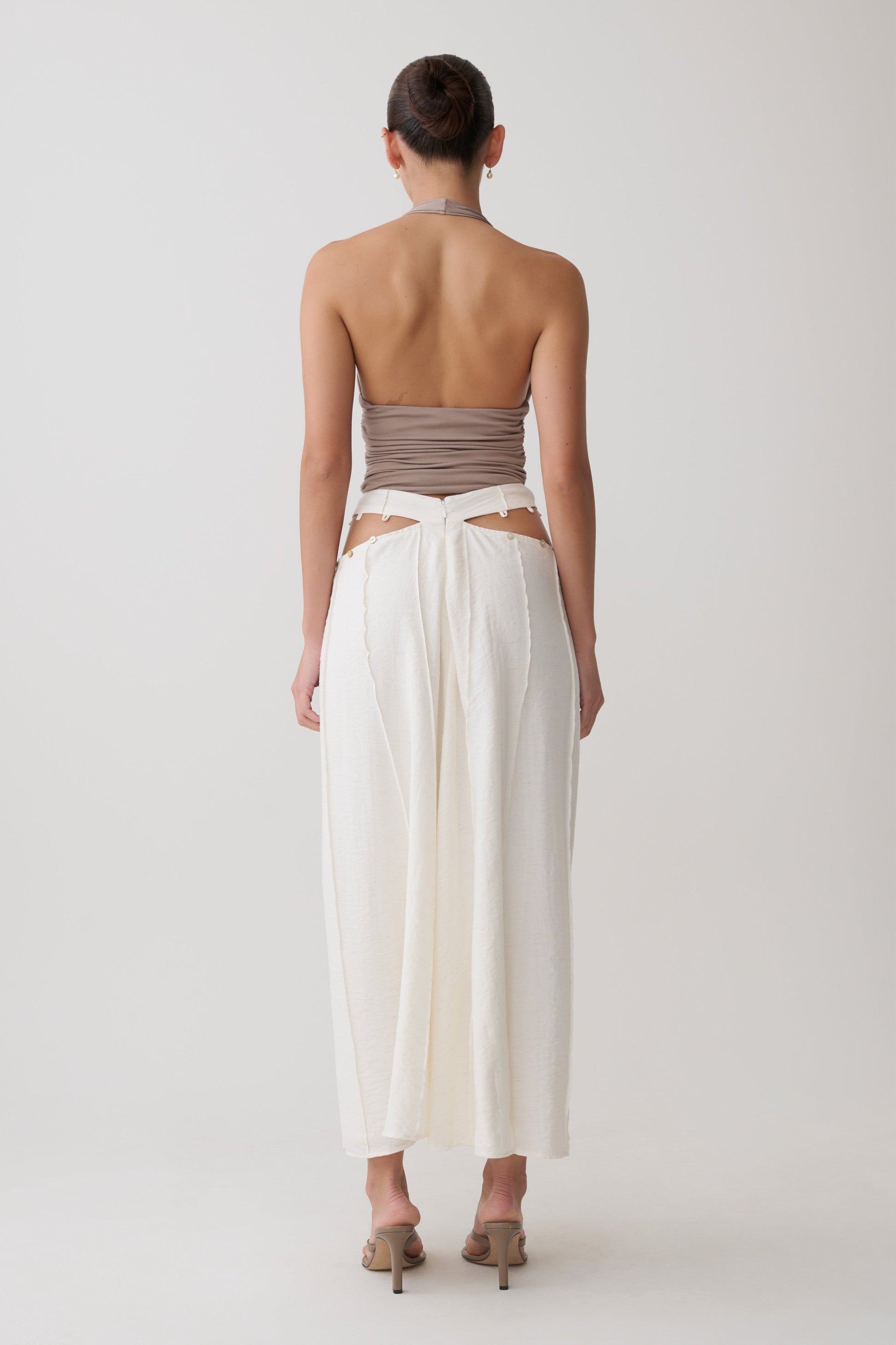Claire Pearl Button Midi Skirt - White #7