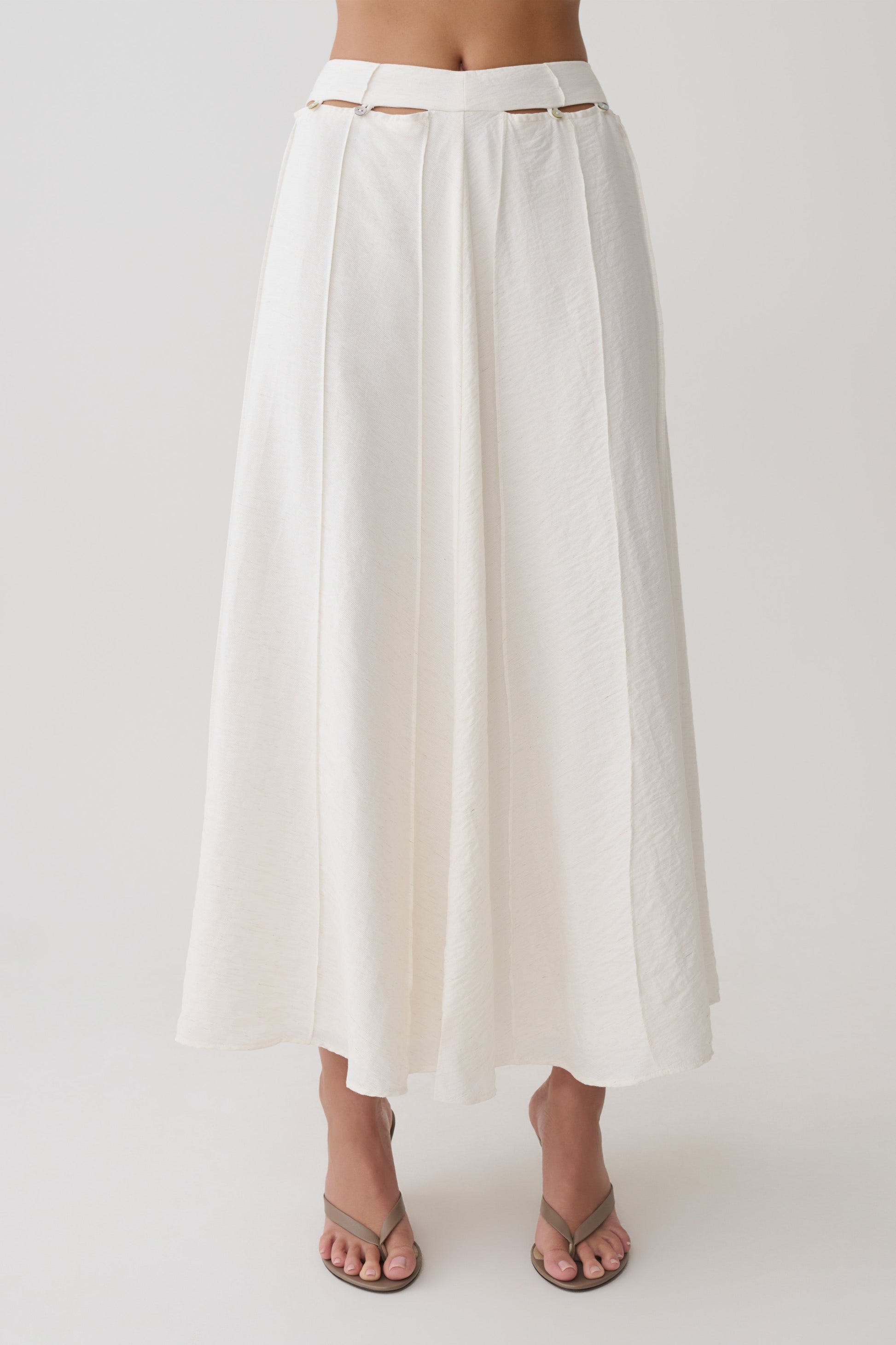 Claire Pearl Button Midi Skirt - White #11