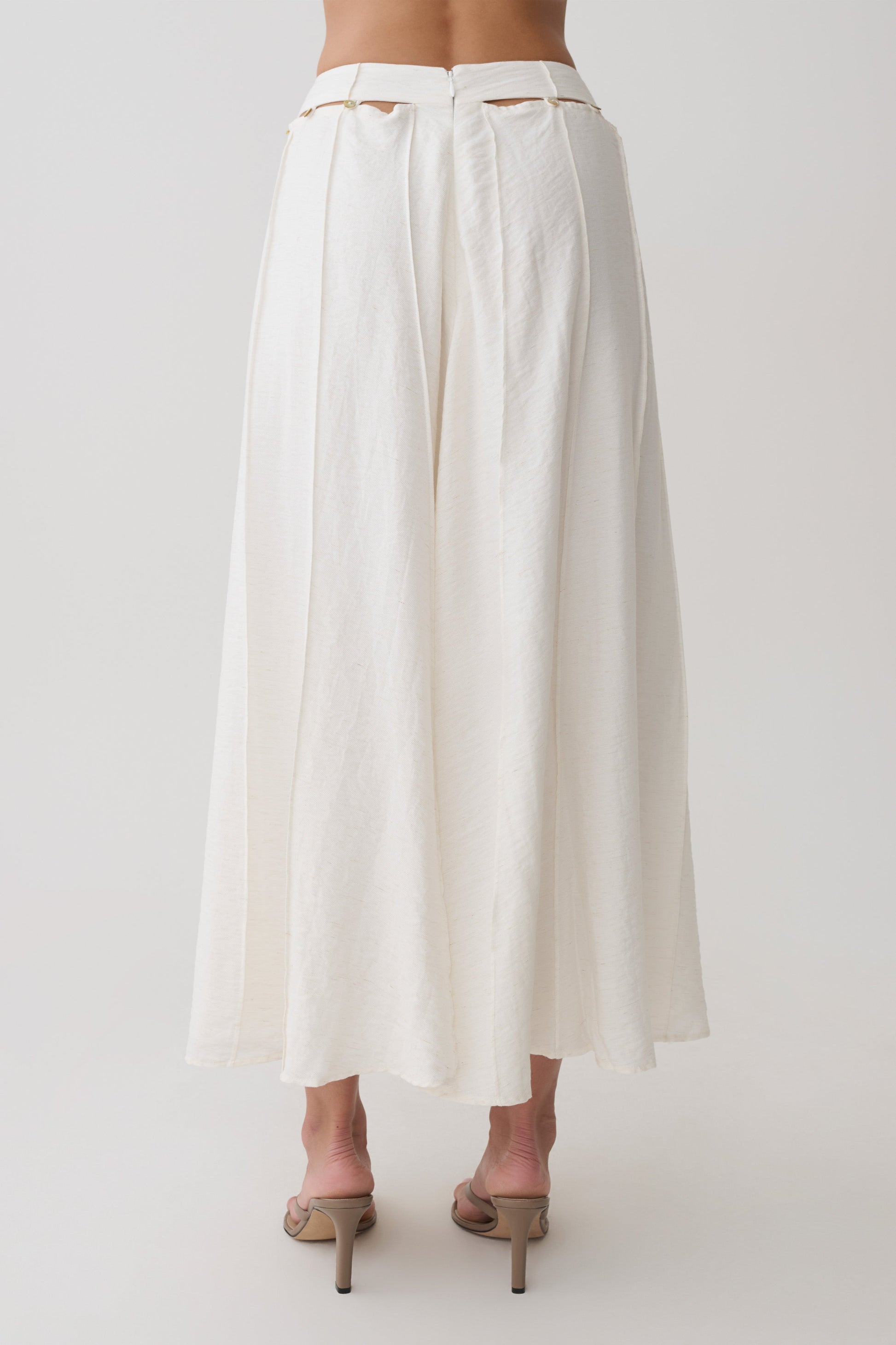 Claire Pearl Button Midi Skirt - White #10