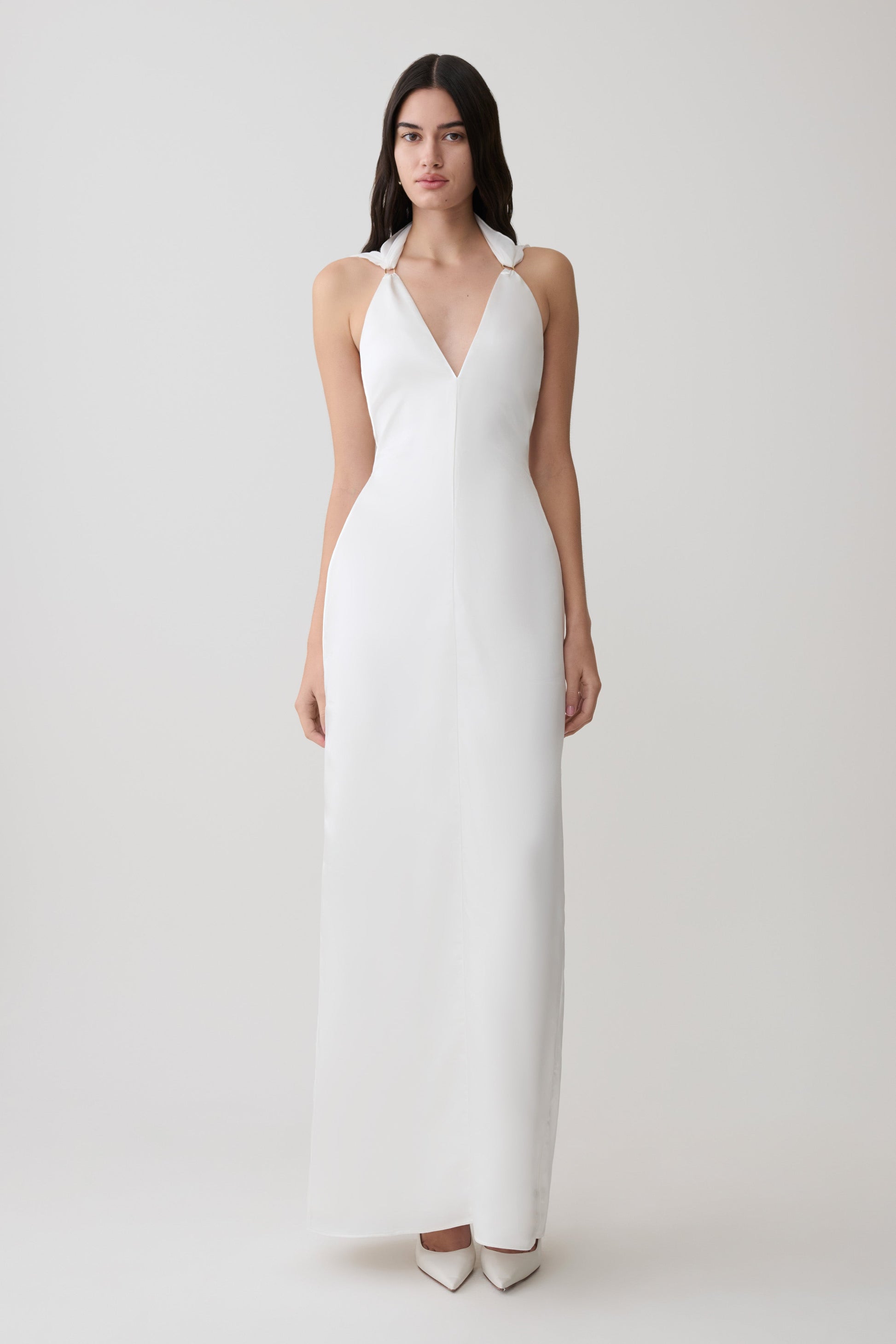 Myla Draped Shoulders Satin Maxi Dress - White #7