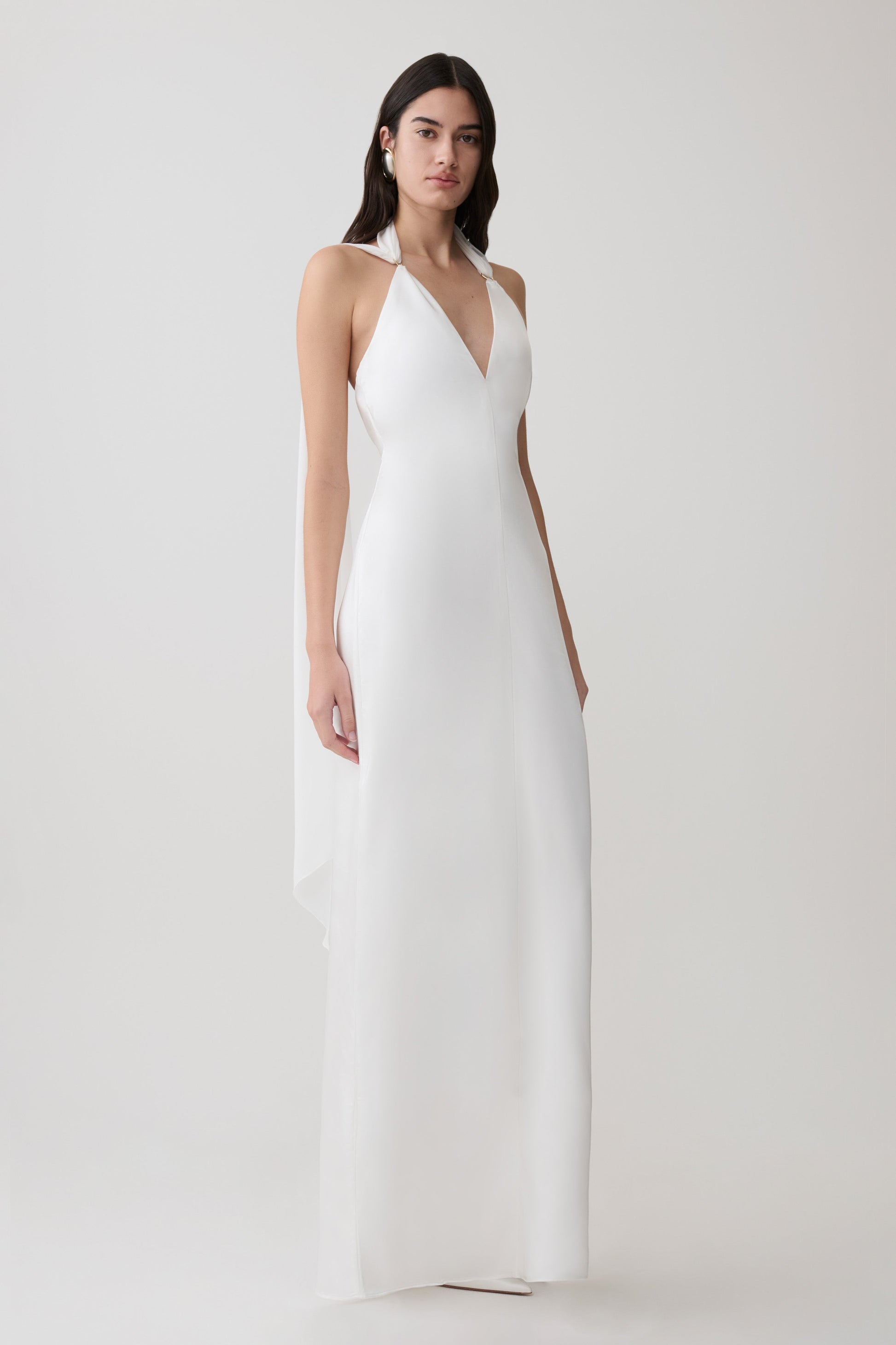 Myla Draped Shoulders Satin Maxi Dress - White #4