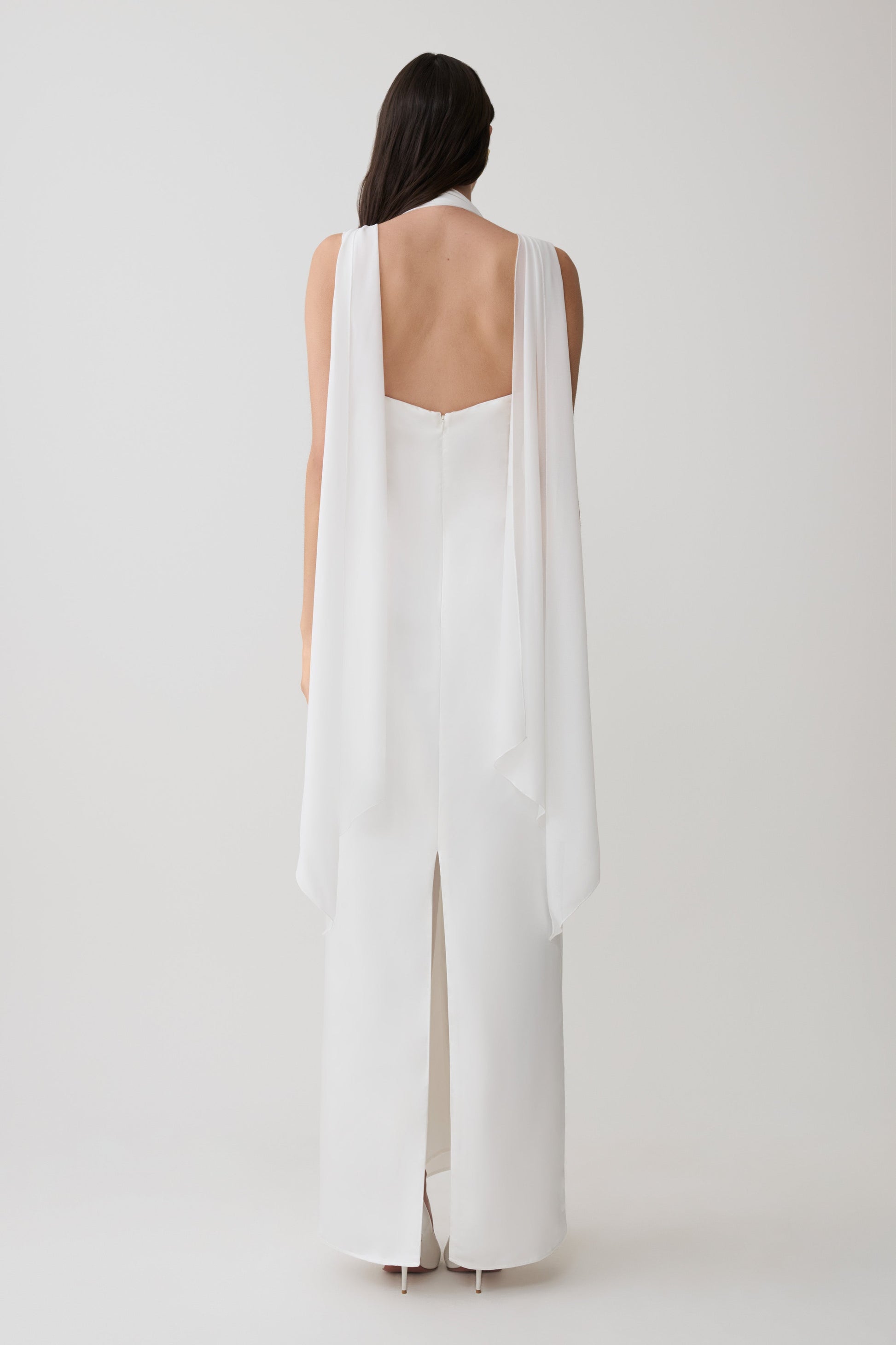 Myla Draped Shoulders Satin Maxi Dress - White #2