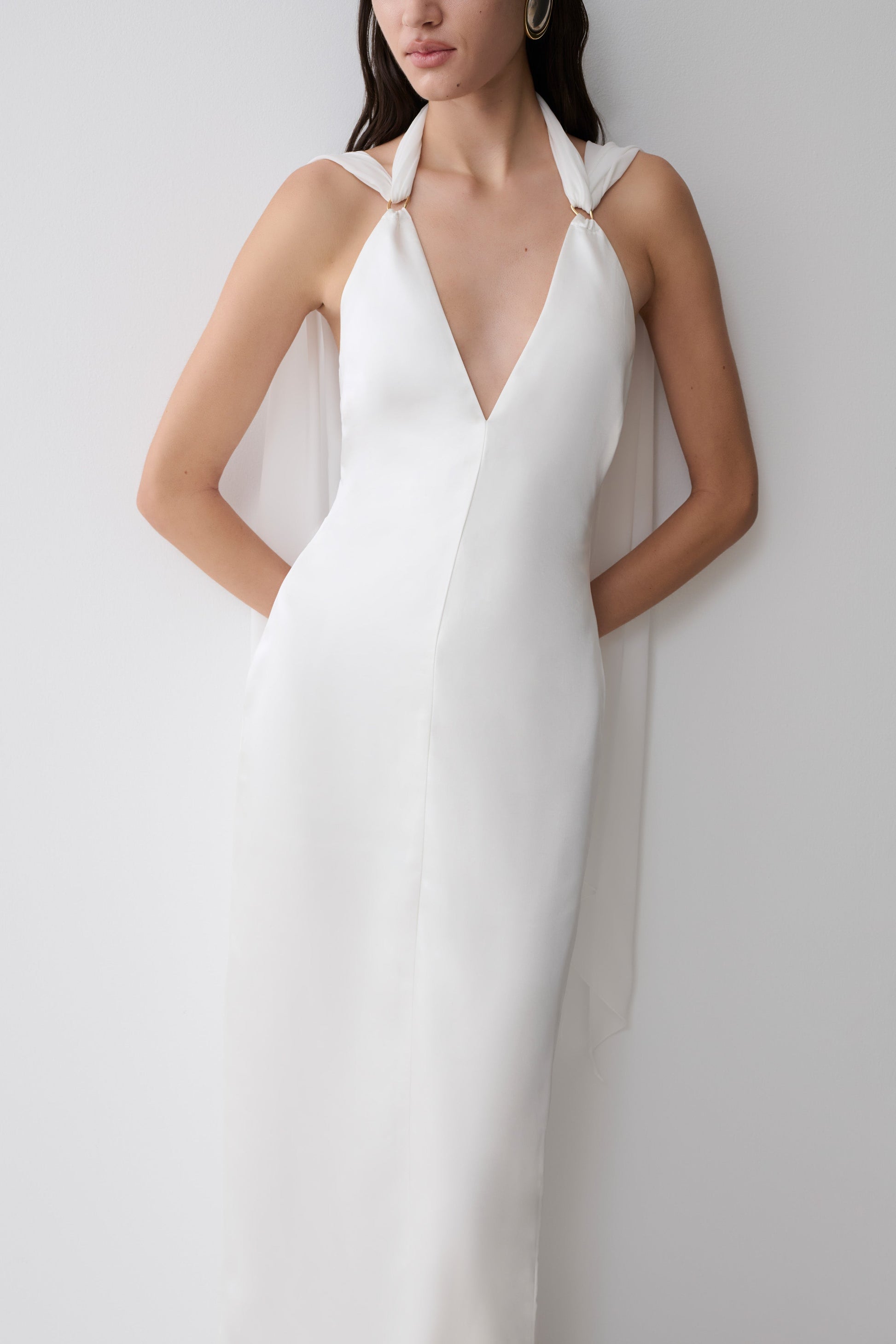 Myla Draped Shoulders Satin Maxi Dress - White #3