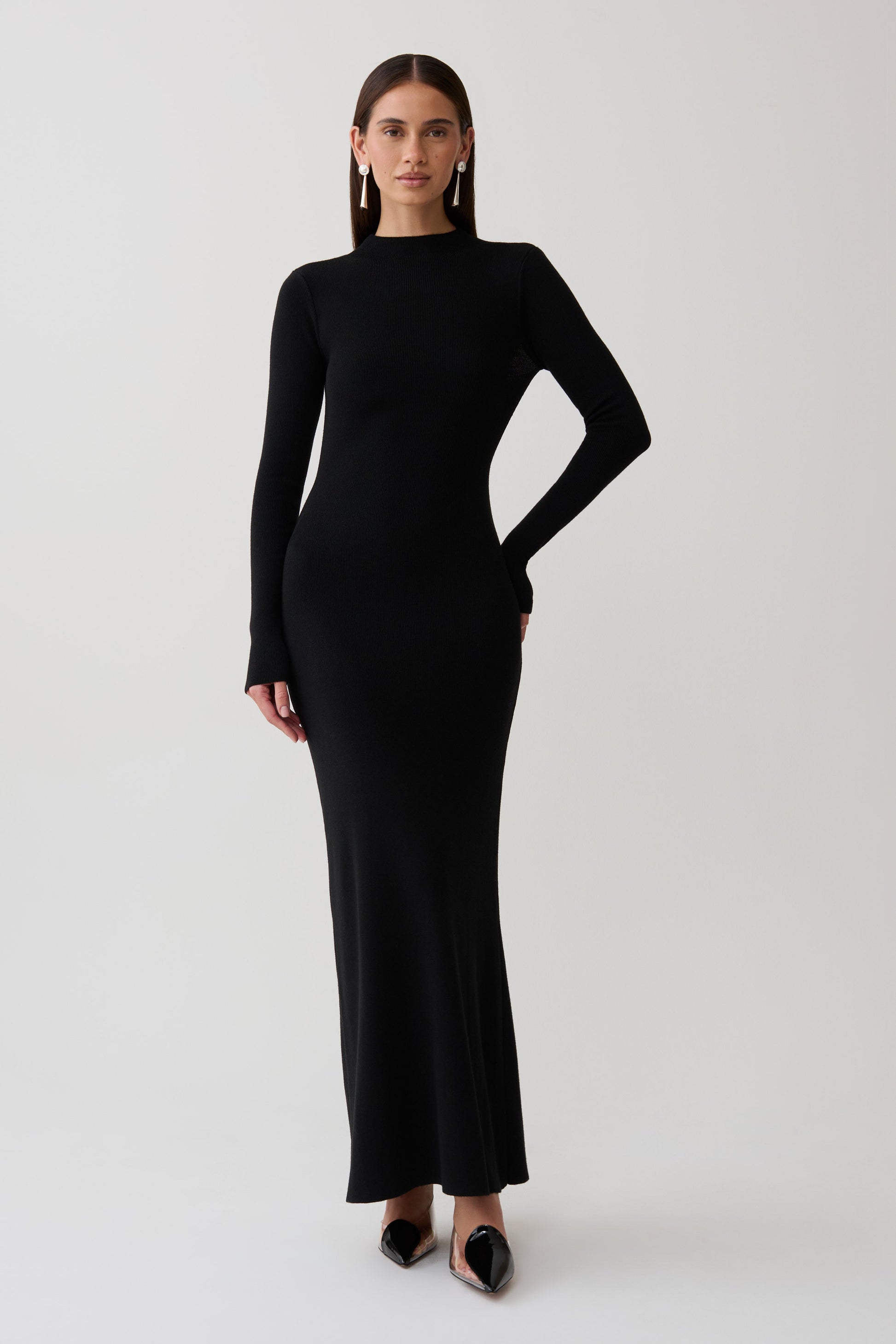 Rowan Long Sleeve Knit Maxi Dress - Black #8