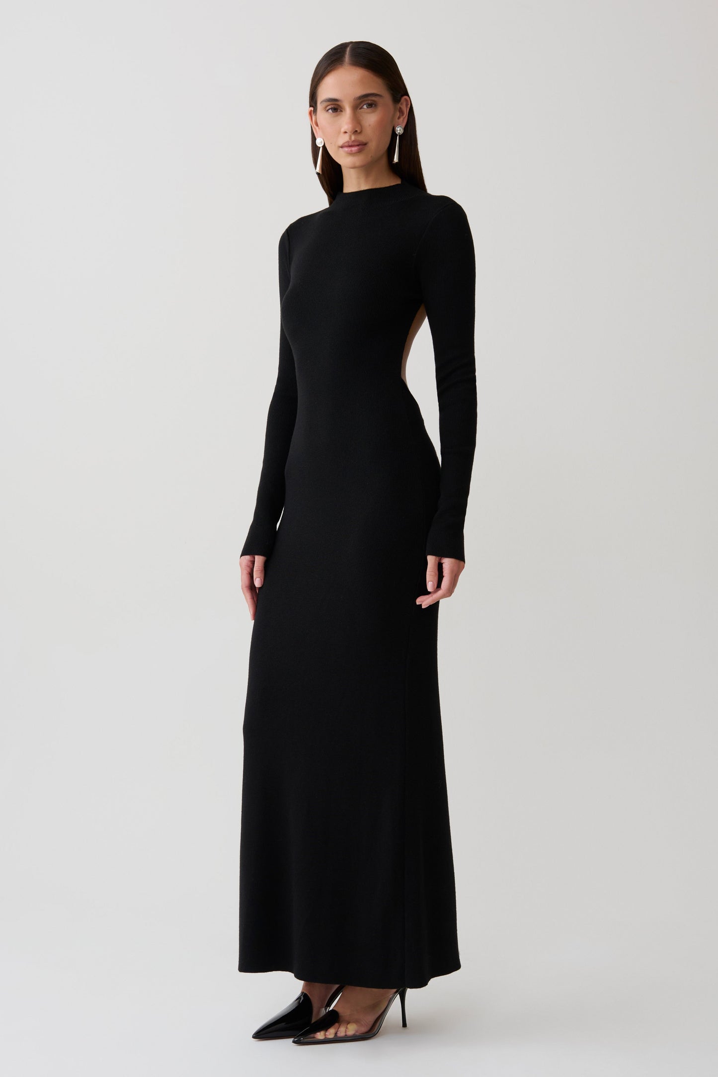 Rowan Long Sleeve Knit Maxi Dress - Black