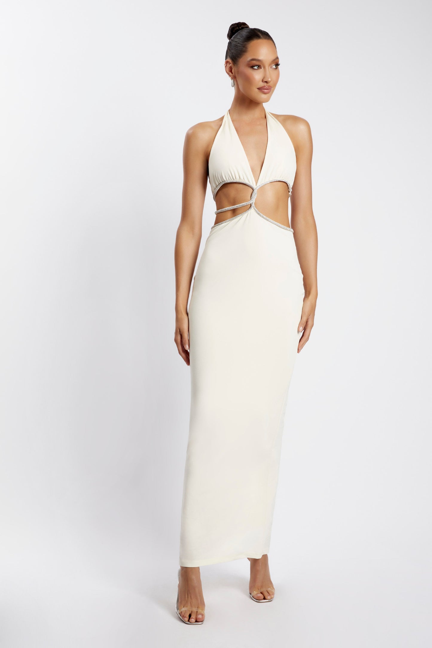 Nicha Diamante Cut Out Maxi Dress - Bone