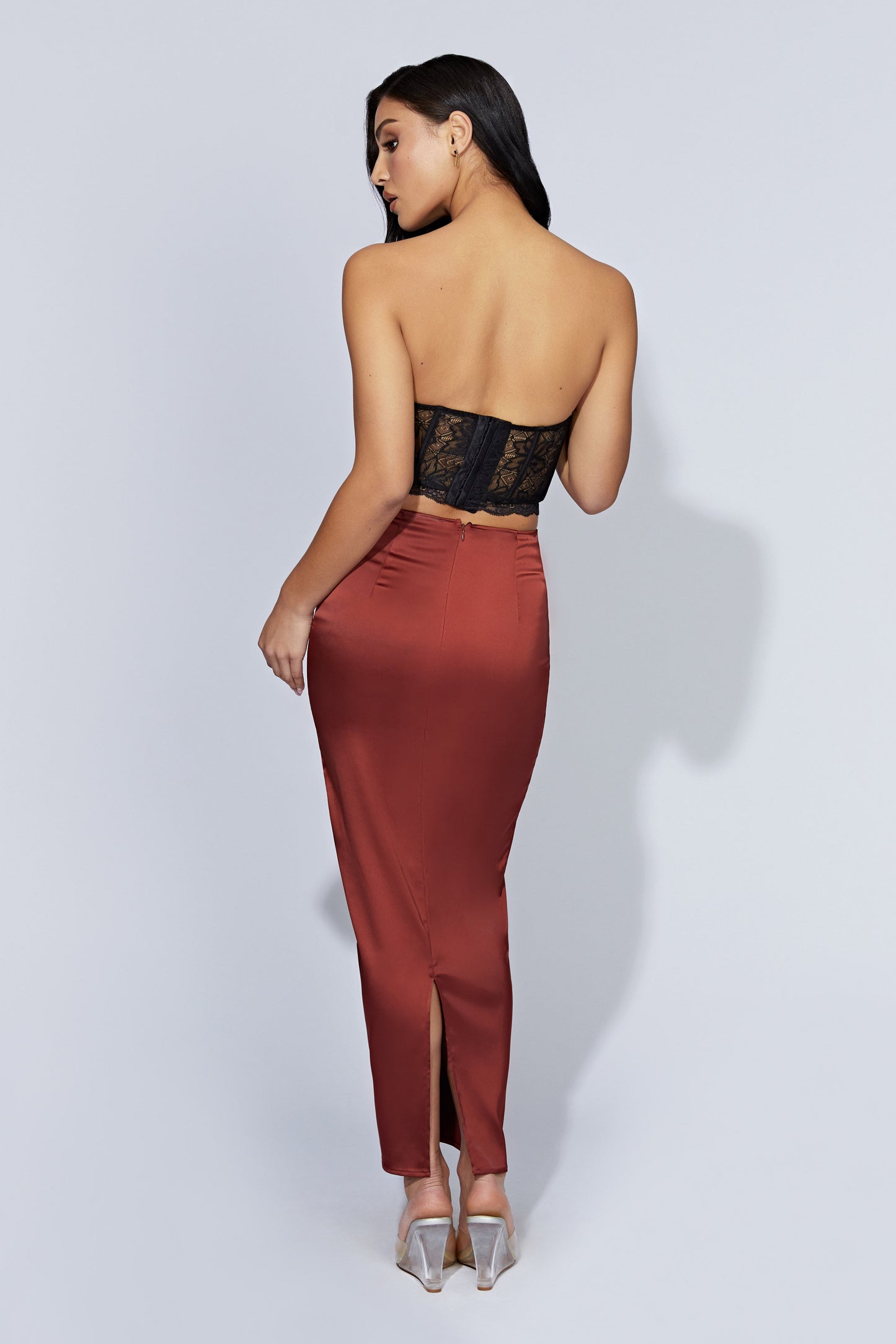 Mariah Maxi Satin Skirt - Cherry Chocolate