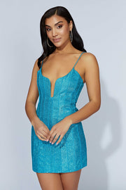 Hadleigh Shimmer Mini Dress - Aquamarine