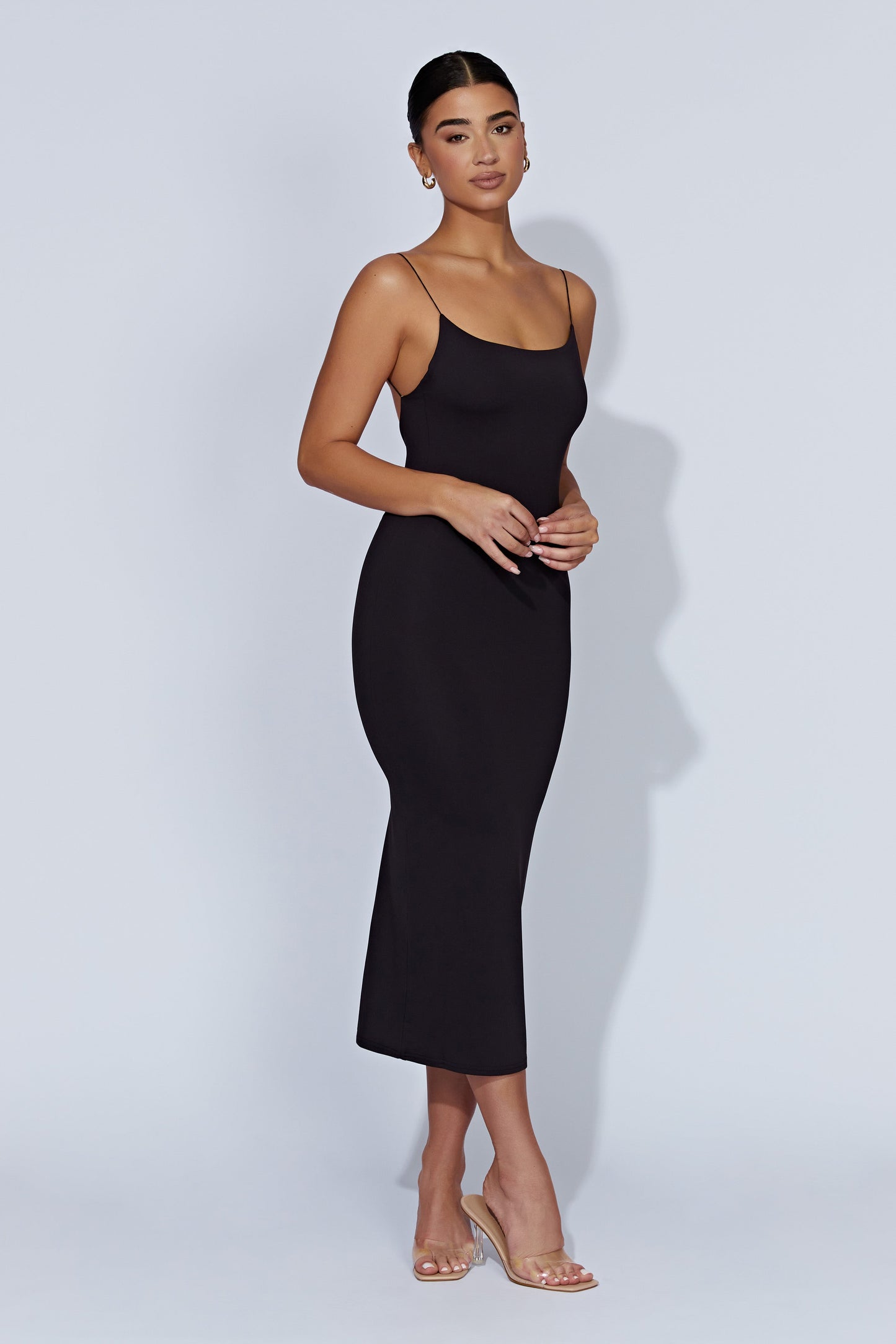 Lexia Scoop Low Neck Midi Dress - Black