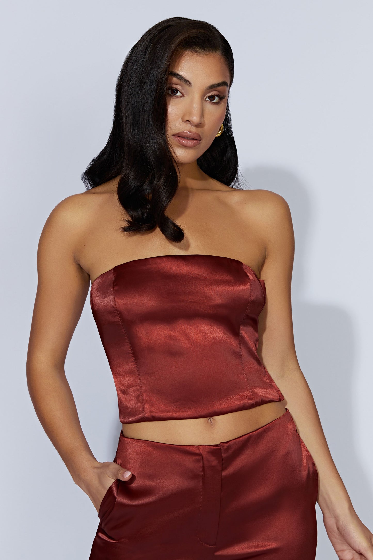 Monique Satin Tube Top - Cherry Chocolate