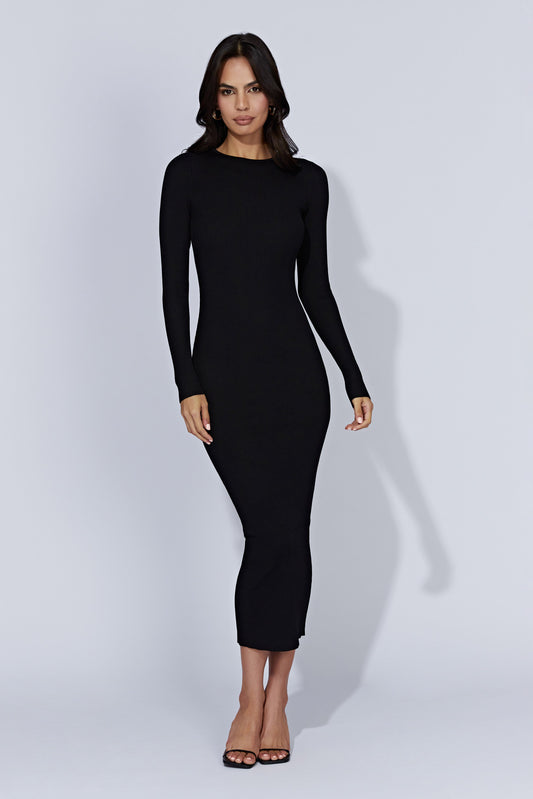 Rowen Long Sleeve Midi Dress - Black