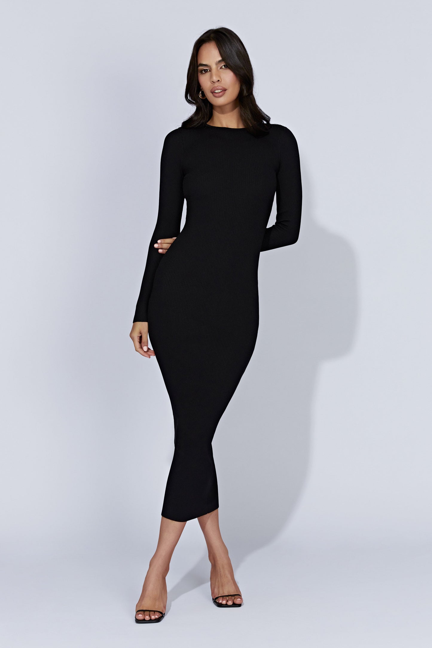 Rowen Long Sleeve Midi Dress - Black