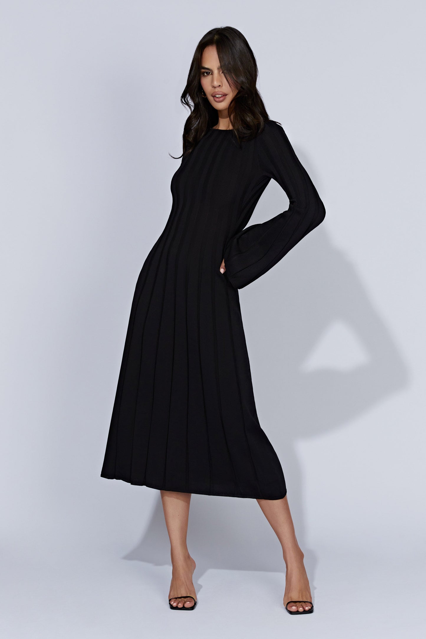 Juniper Flare Sleeve Knit Midi Dress - Black