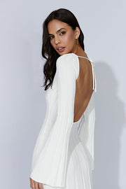 Juniper Flare Sleeve Knit Midi Dress - White - MESHKI UK