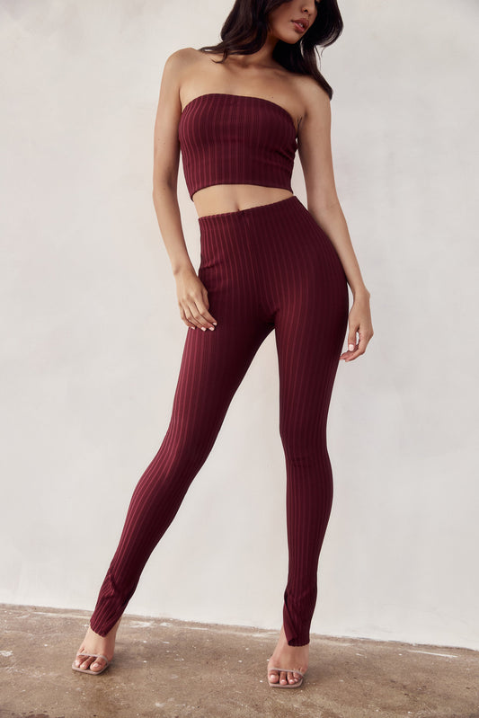 Jordi Side Split Knit Leggings - Cherry Chocolate