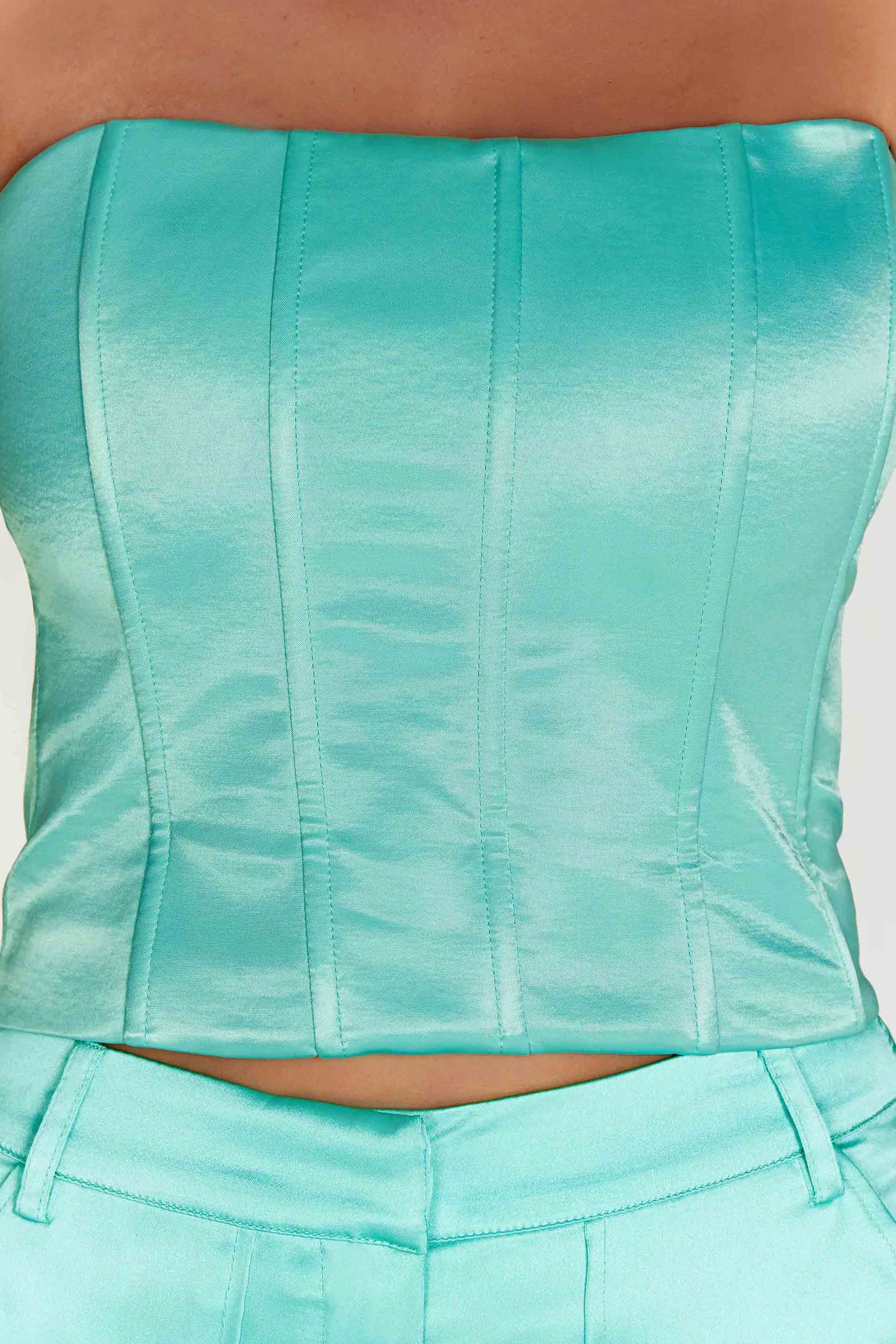 Meshki green crop corset top with lace bra hotsell built in