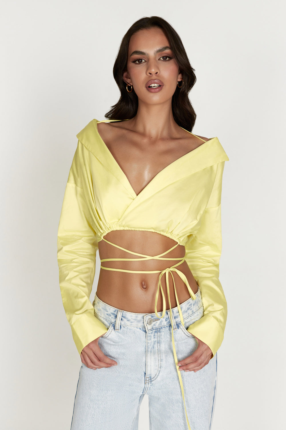 Freya Off Shoulder Long Sleeve Shirt - Lemon