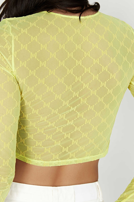 Letitia Mesh Monogram Crop Top - Fresh Green