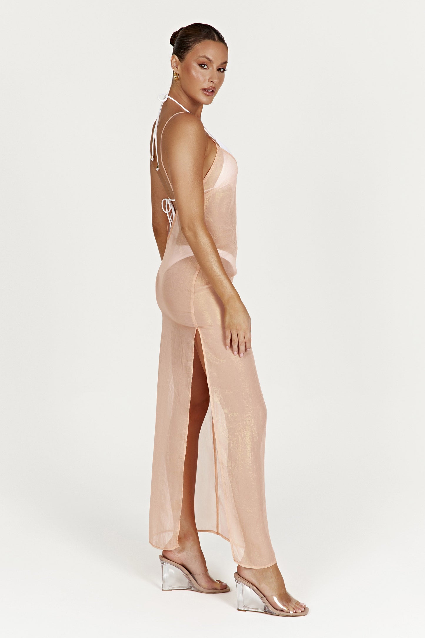 Phoebe Sheer Iridescent Maxi Dress - Peach