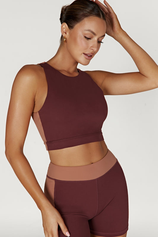 Lori Two Tone Racer Crop Top - Mahogany/Tan